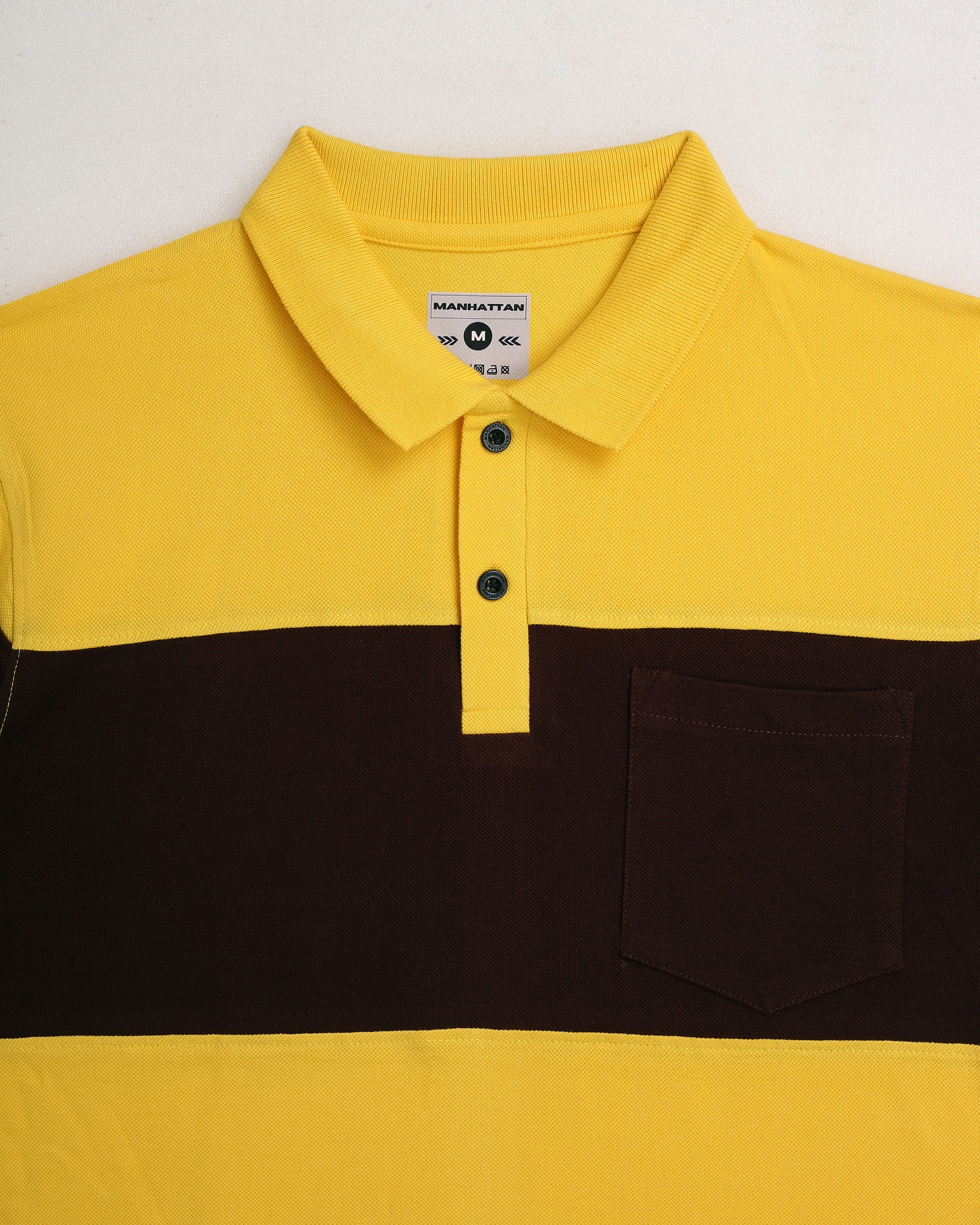 Pure Cotton Polo Pocket T shirts (Yellow/Coffee) Cut & Sew - Image 4
