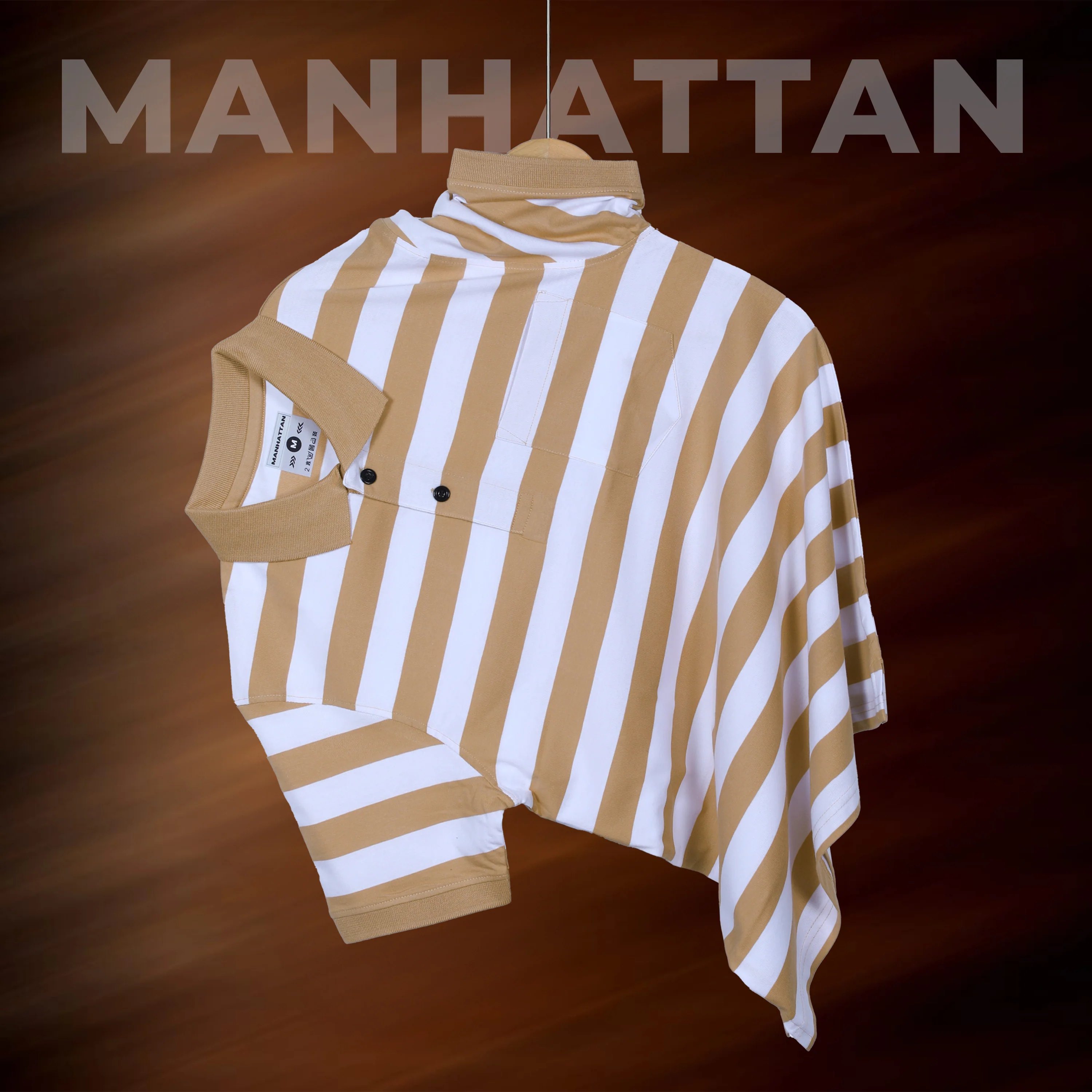Premium Cotton Small Striped Polo Pocket (White/Beach Stripes) - Image 3
