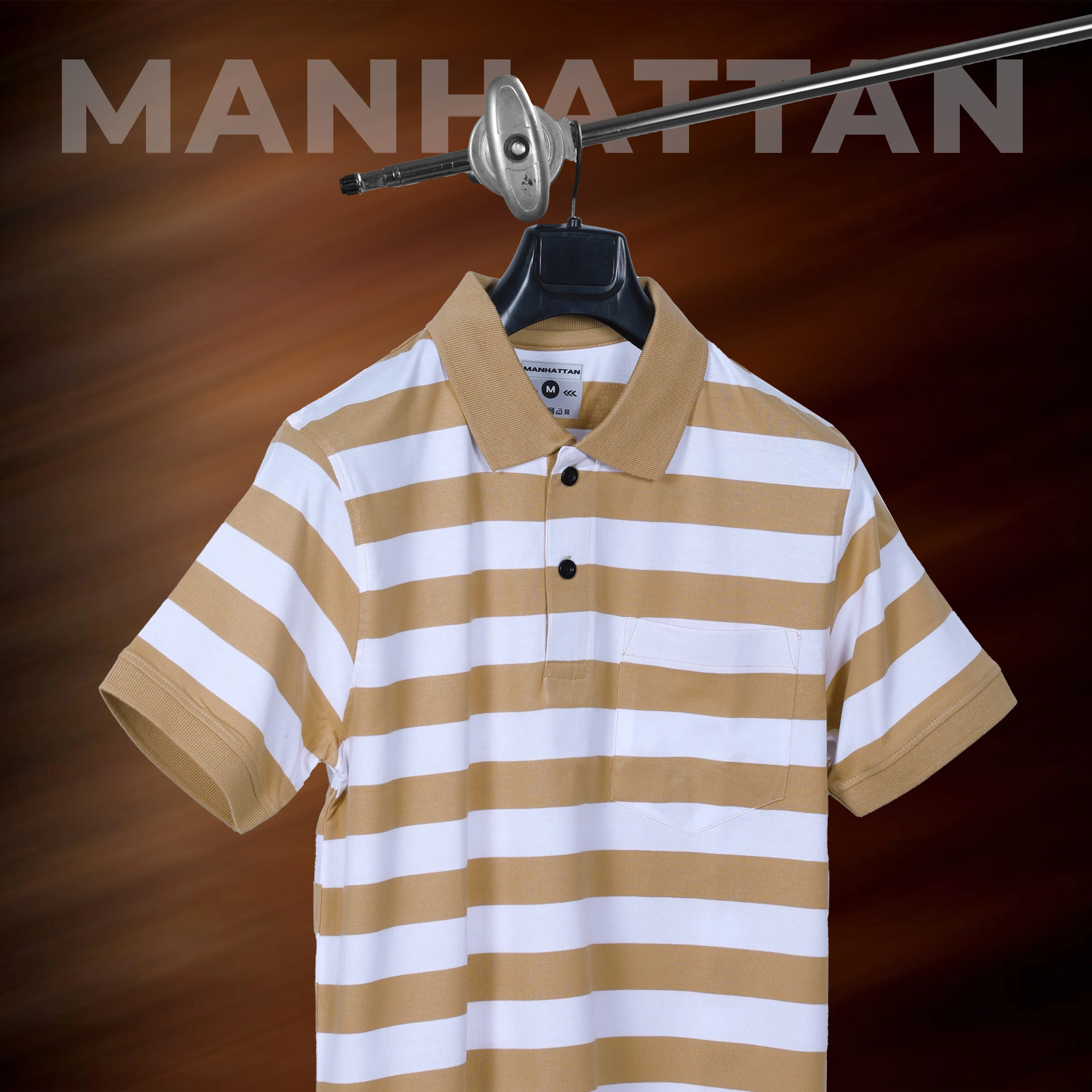 Premium Cotton Small Striped Polo Pocket (White/Beach Stripes) - Image 4