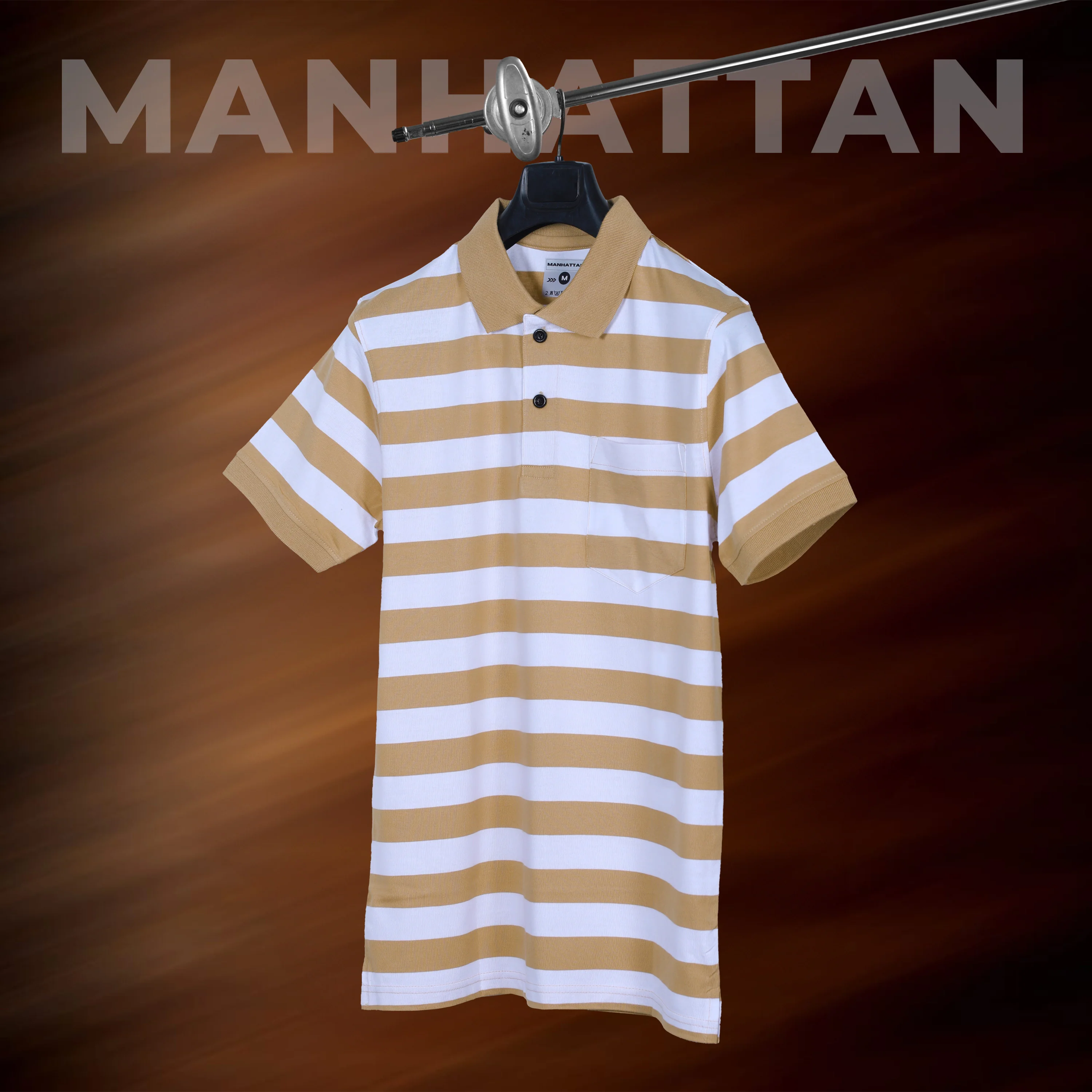 Premium Cotton Small Striped Polo Pocket (White/Beach Stripes) - Image 5