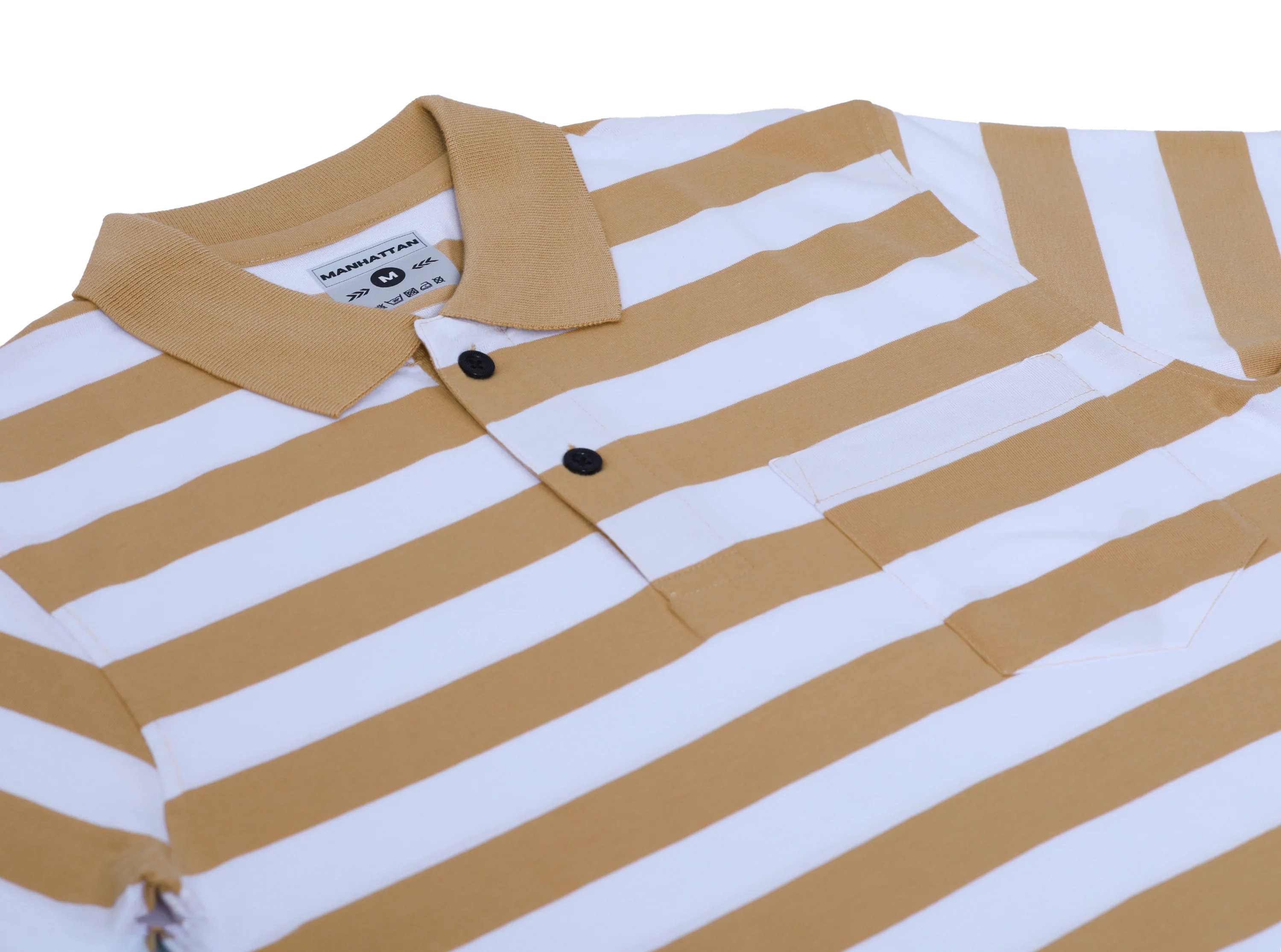 Premium Cotton Small Striped Polo Pocket (White/Beach Stripes) - Image 6
