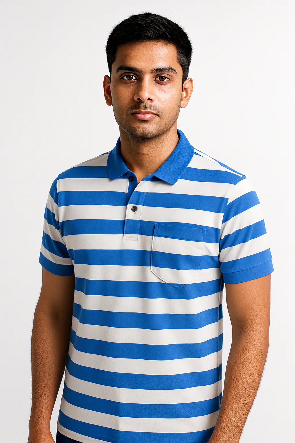 Premium Cotton Small Striped Polo Pocket (White/Blue Stripes) - Image 4