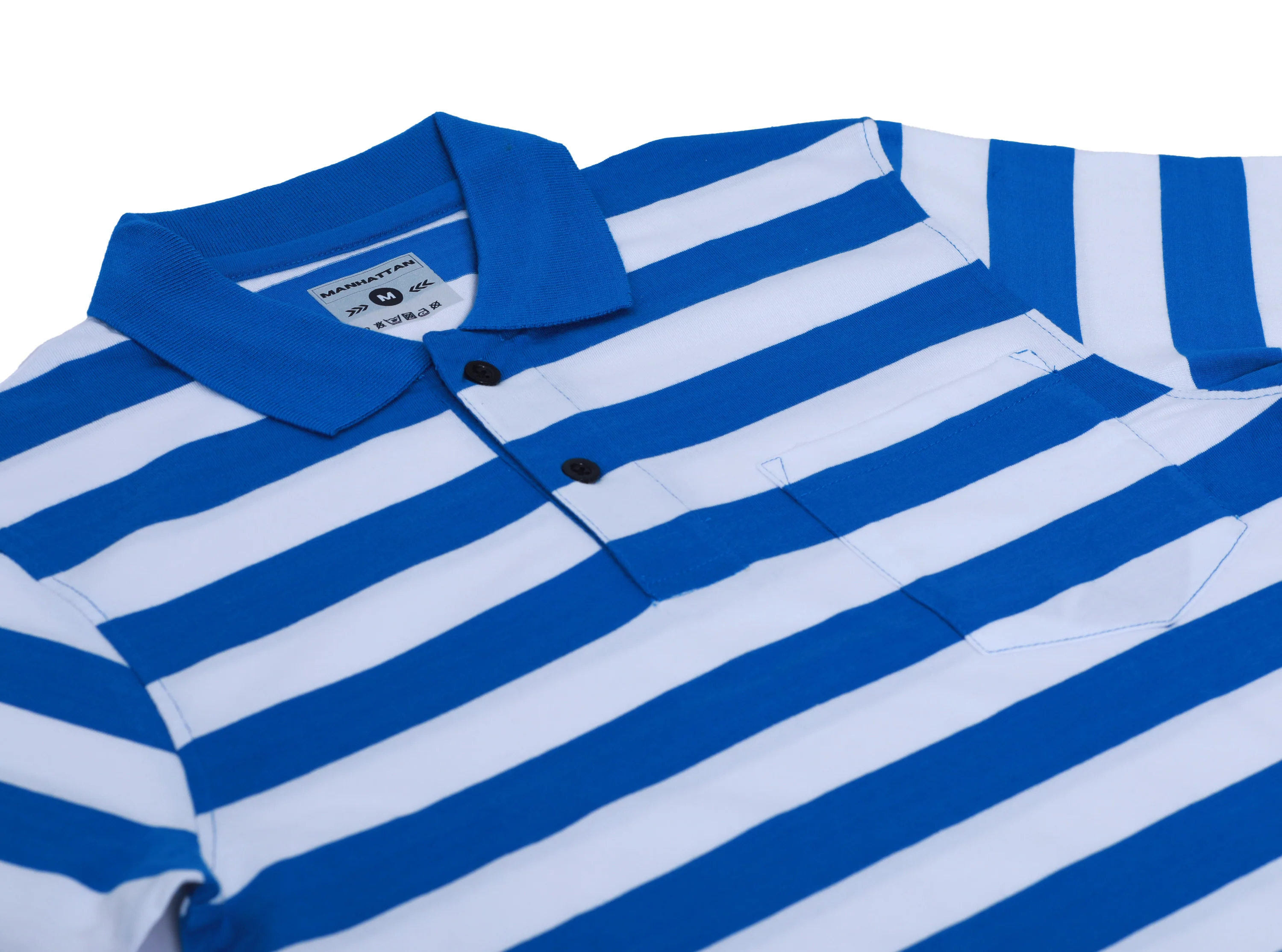 Premium Cotton Small Striped Polo Pocket (White/Blue Stripes) - Image 5
