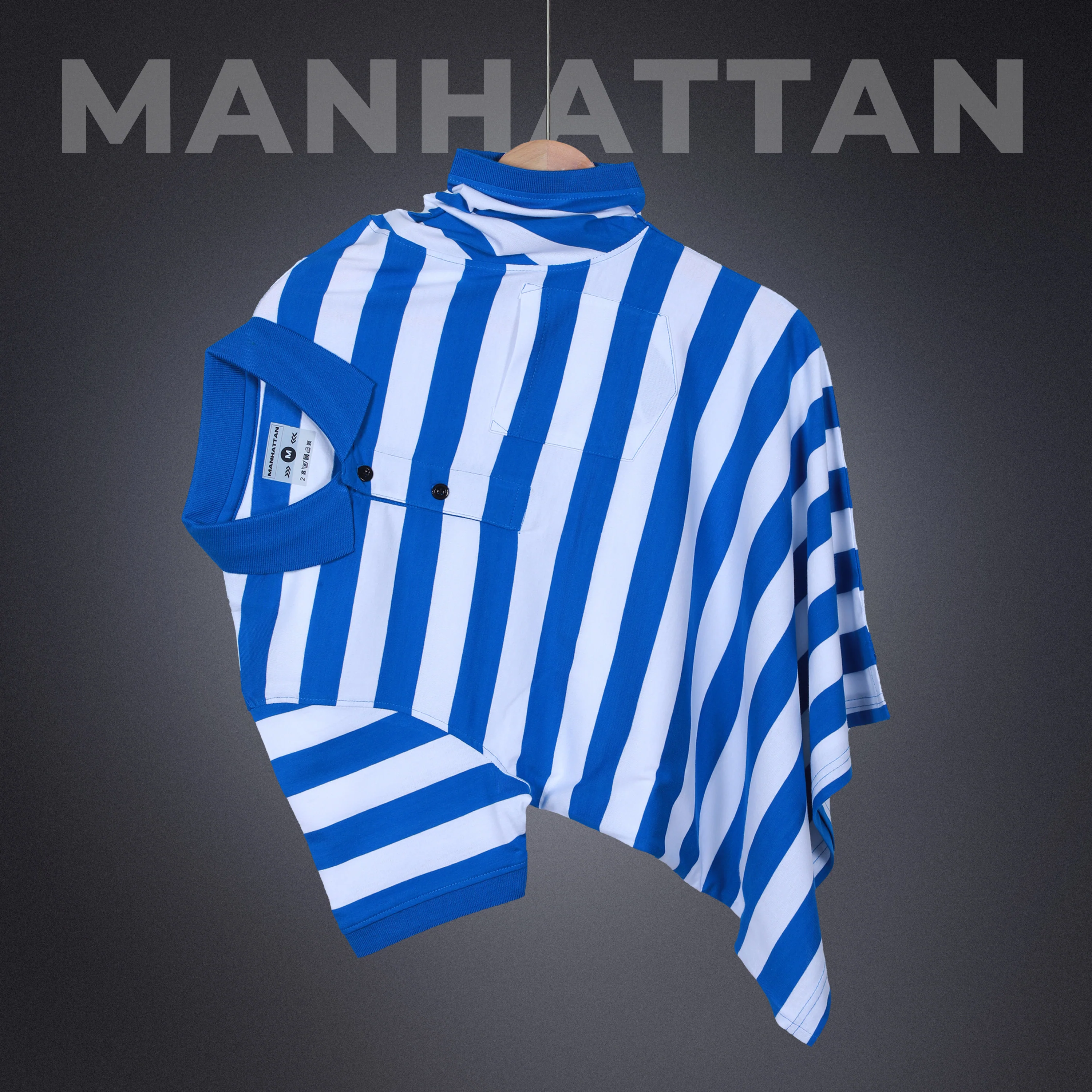 Premium Cotton Small Striped Polo Pocket (White/Blue Stripes) - Image 6