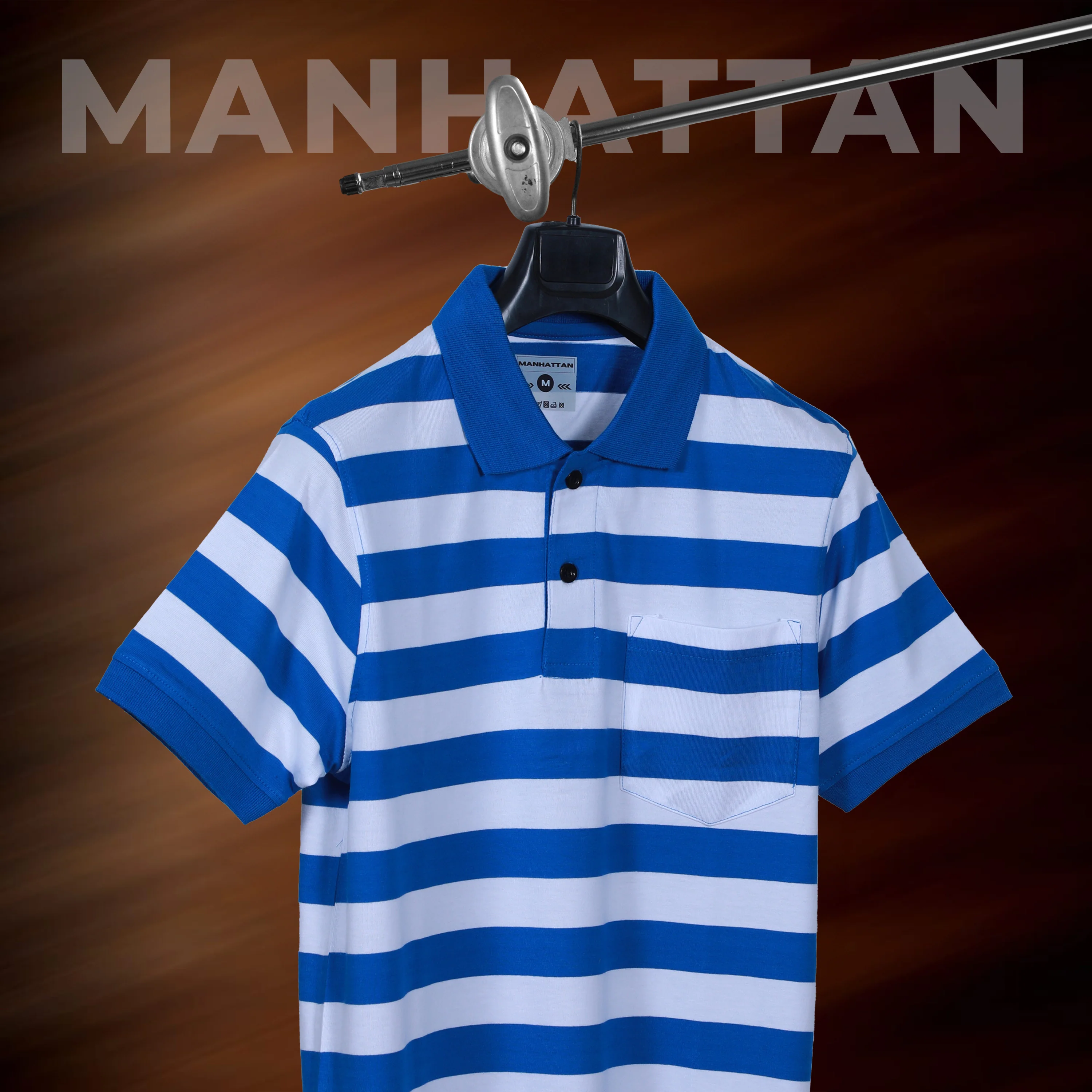 Premium Cotton Small Striped Polo Pocket (White/Blue Stripes) - Image 7