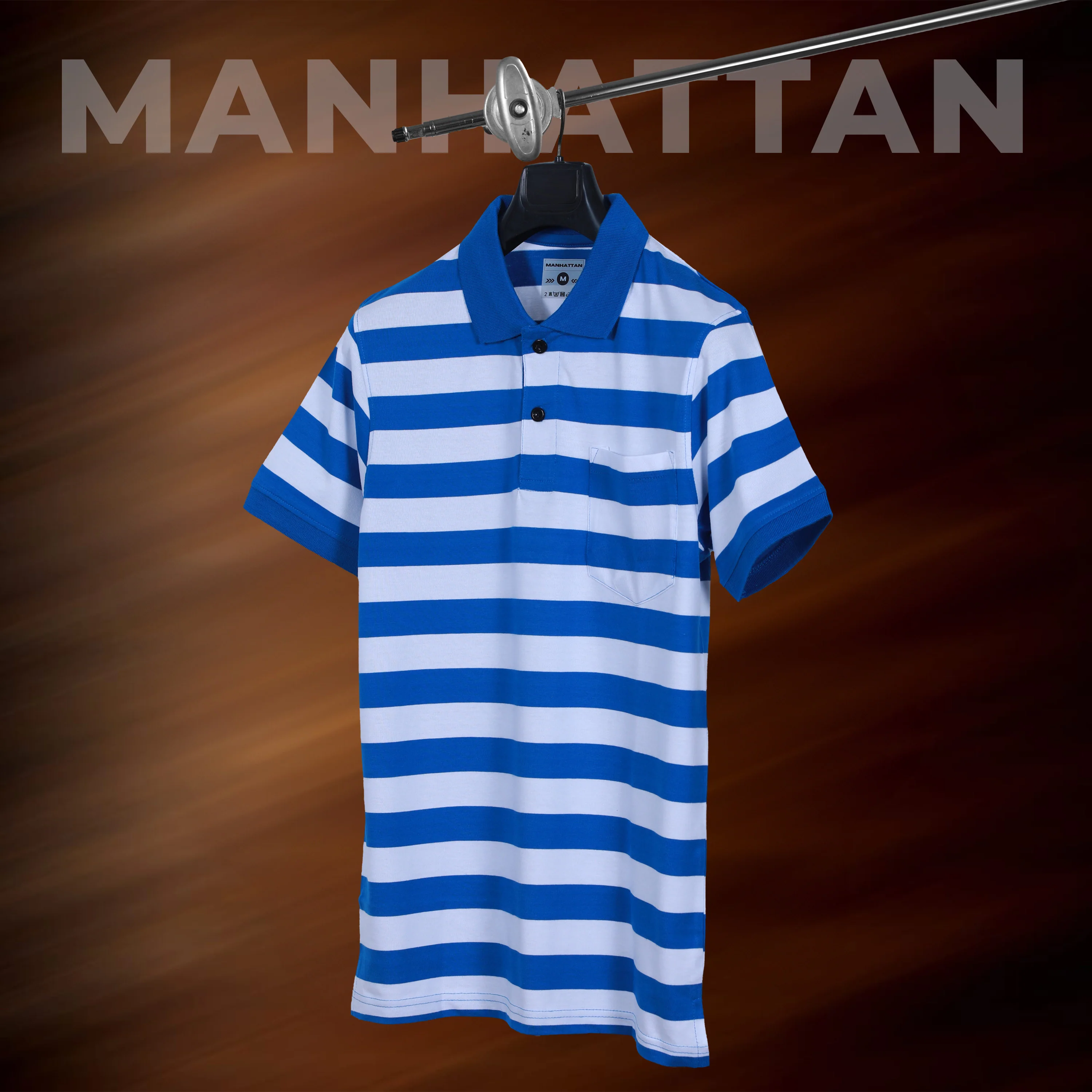 Premium Cotton Small Striped Polo Pocket (White/Blue Stripes) - Image 8