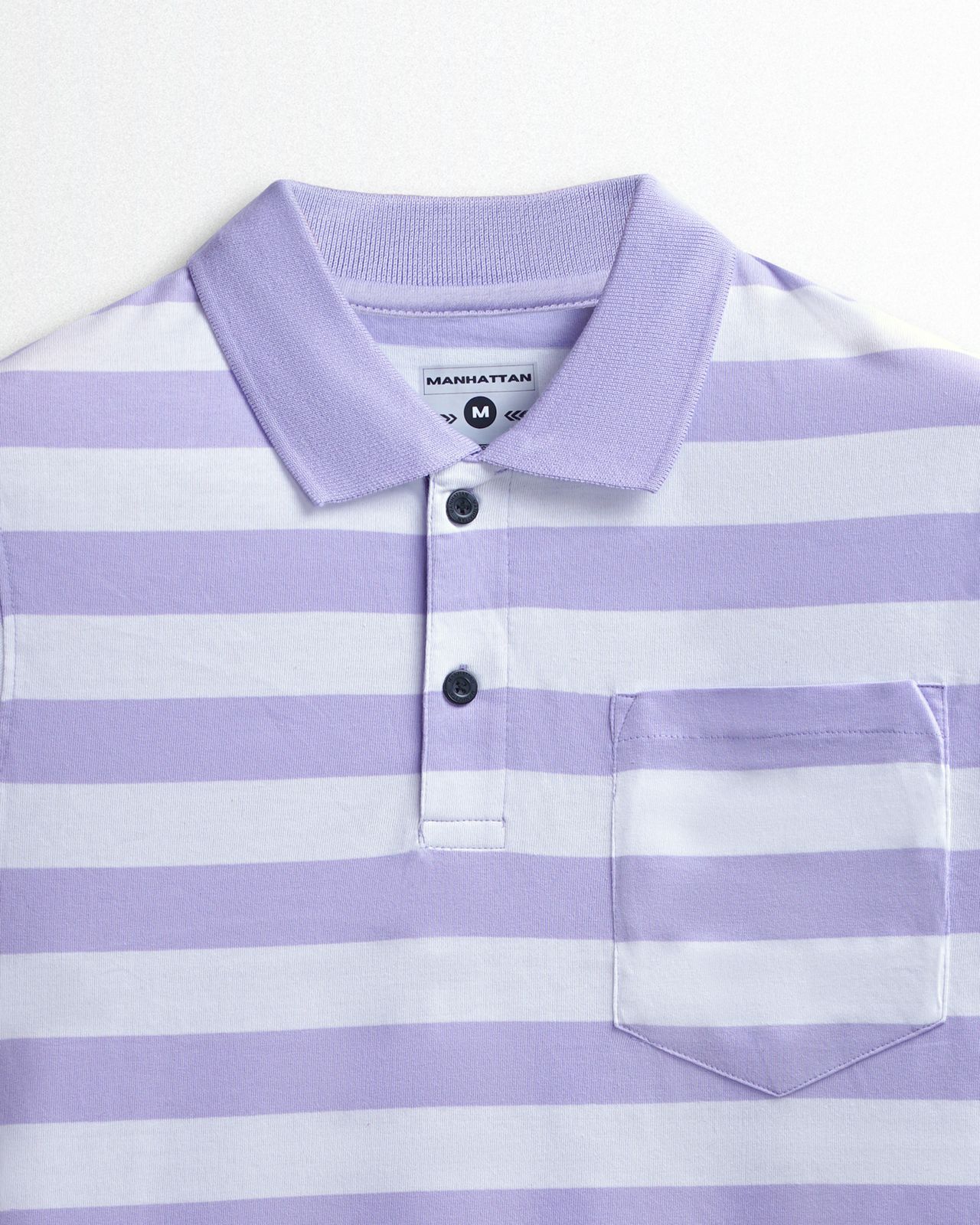 Premium Cotton Small Striped Polo Pocket (White/Lavender Stripes) - Image 2