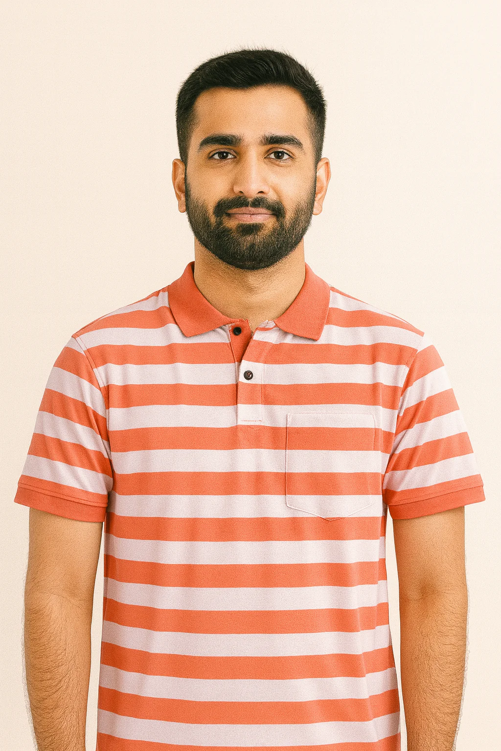Premium Cotton Small Striped Polo Pocket (White/Orange Stripes) - Image 3