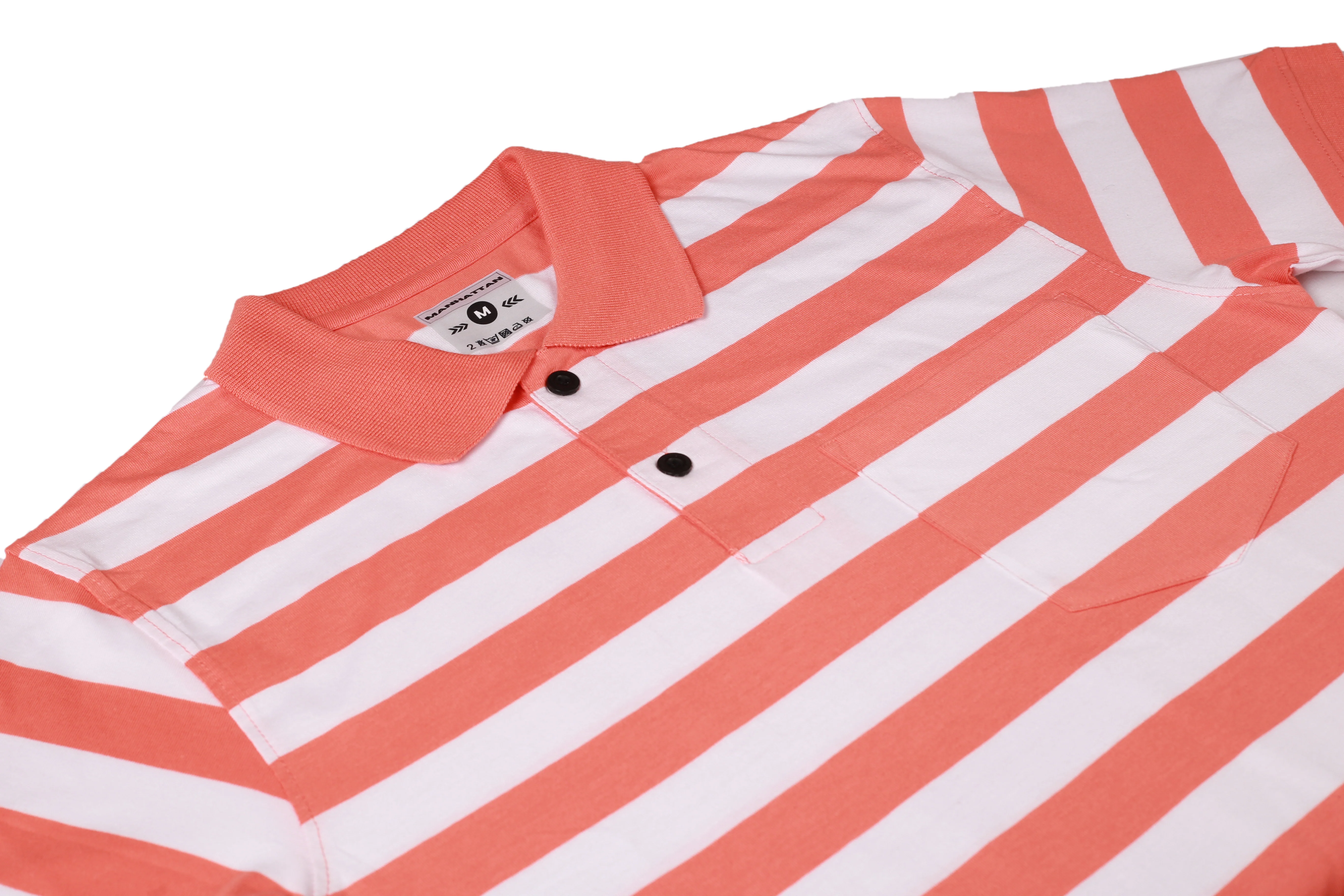 Premium Cotton Small Striped Polo Pocket (White/Orange Stripes) - Image 4