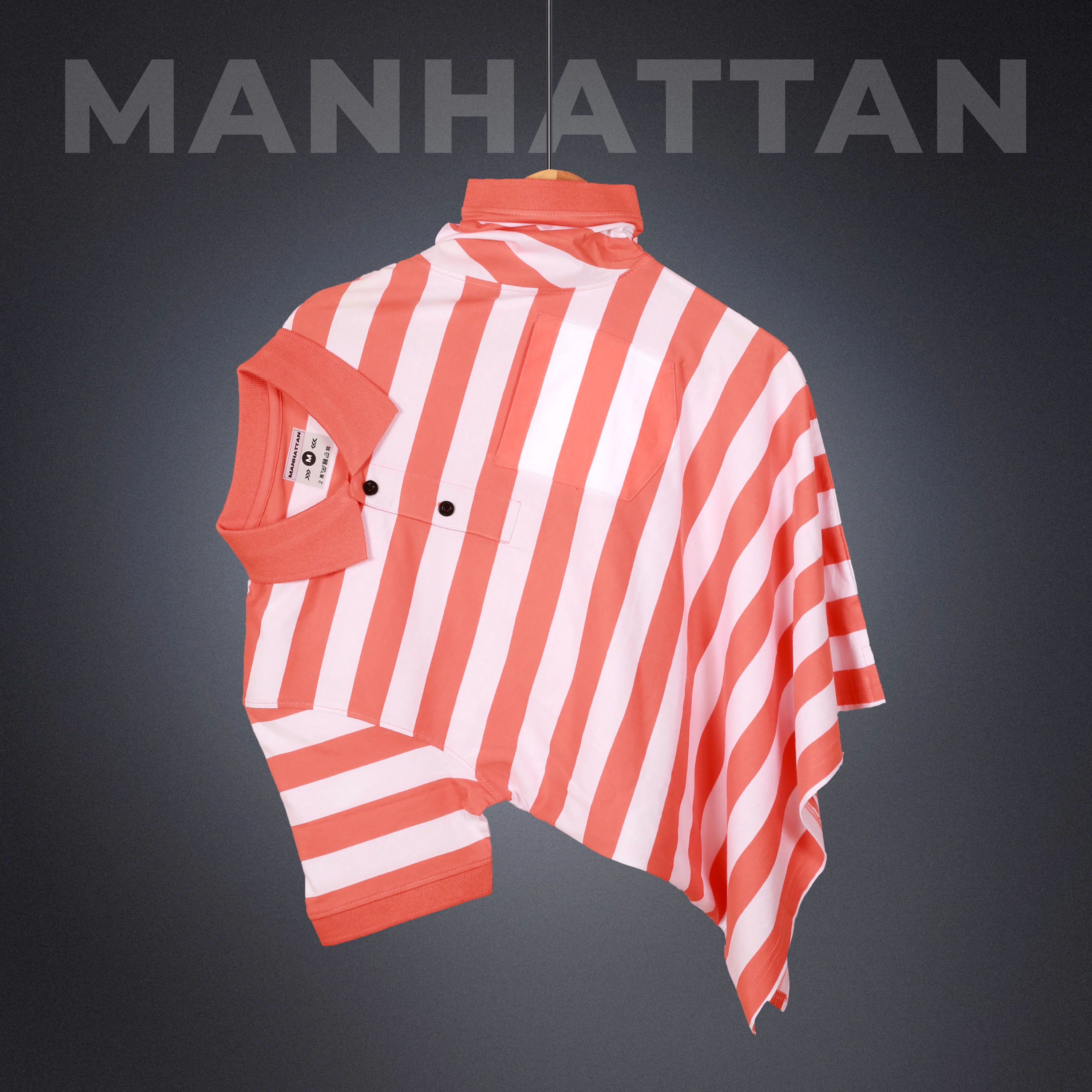 Premium Cotton Small Striped Polo Pocket (White/Orange Stripes) - Image 5