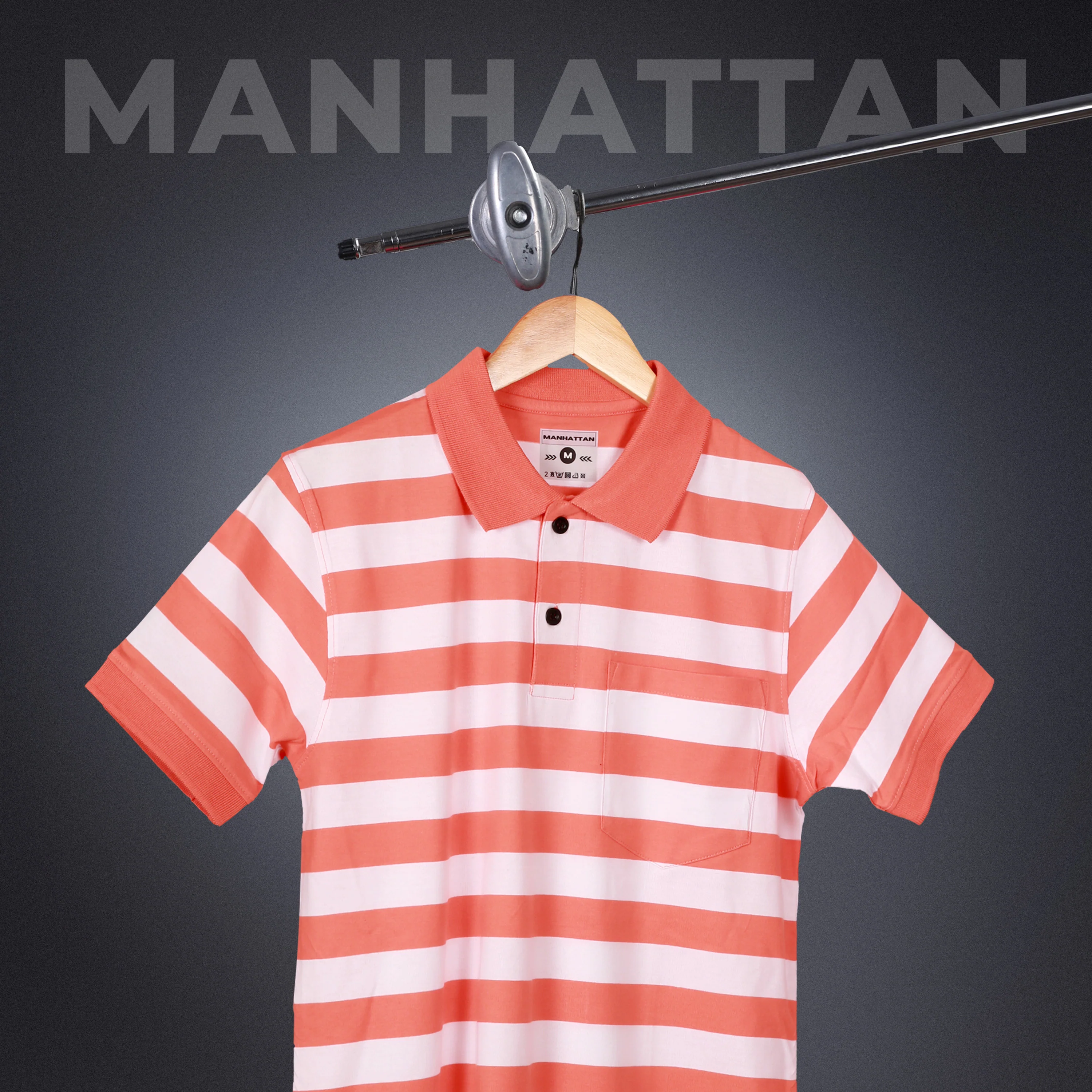 Premium Cotton Small Striped Polo Pocket (White/Orange Stripes) - Image 6