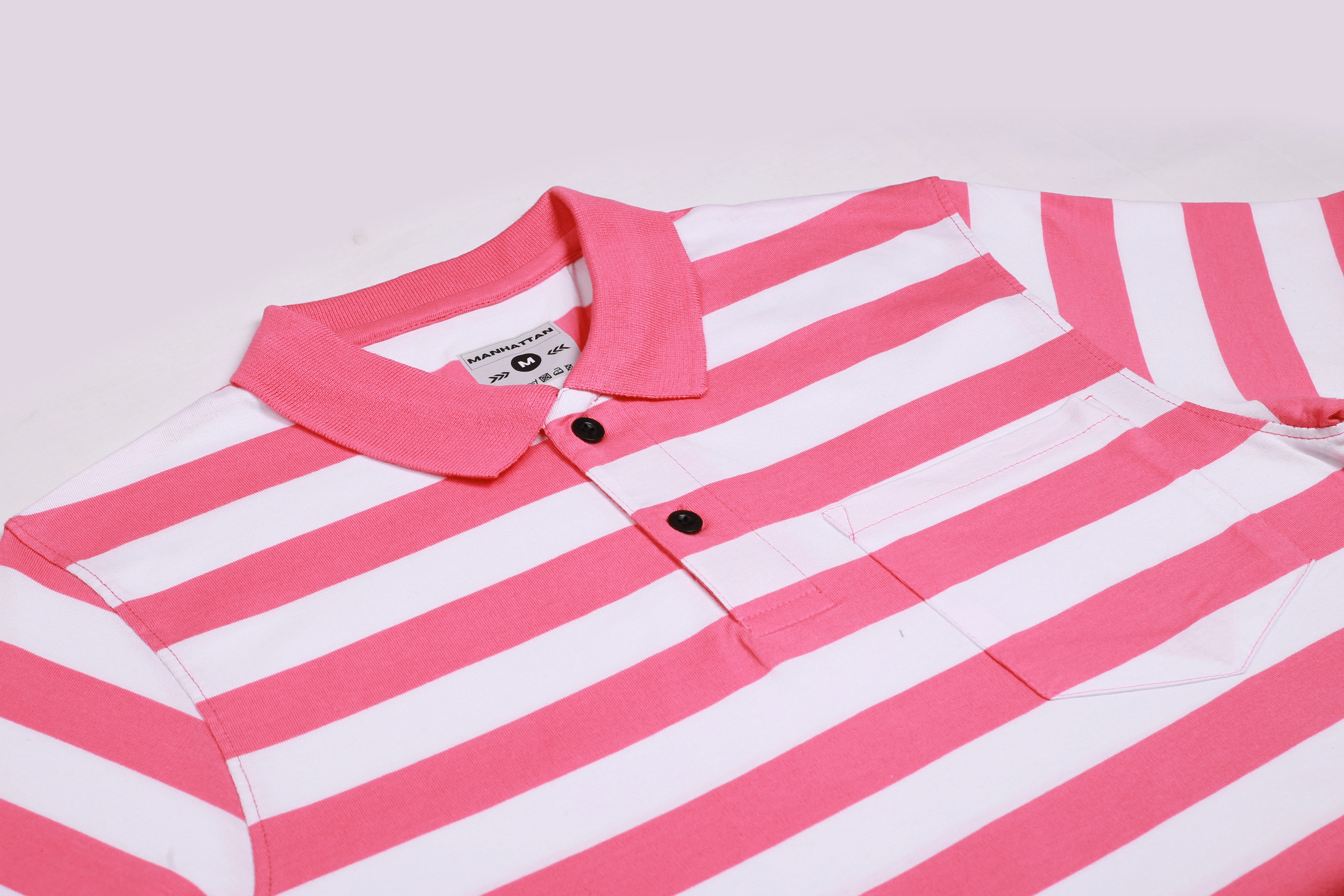 Premium Cotton Small Striped Polo Pocket (White/Pink Stripes) - Image 5