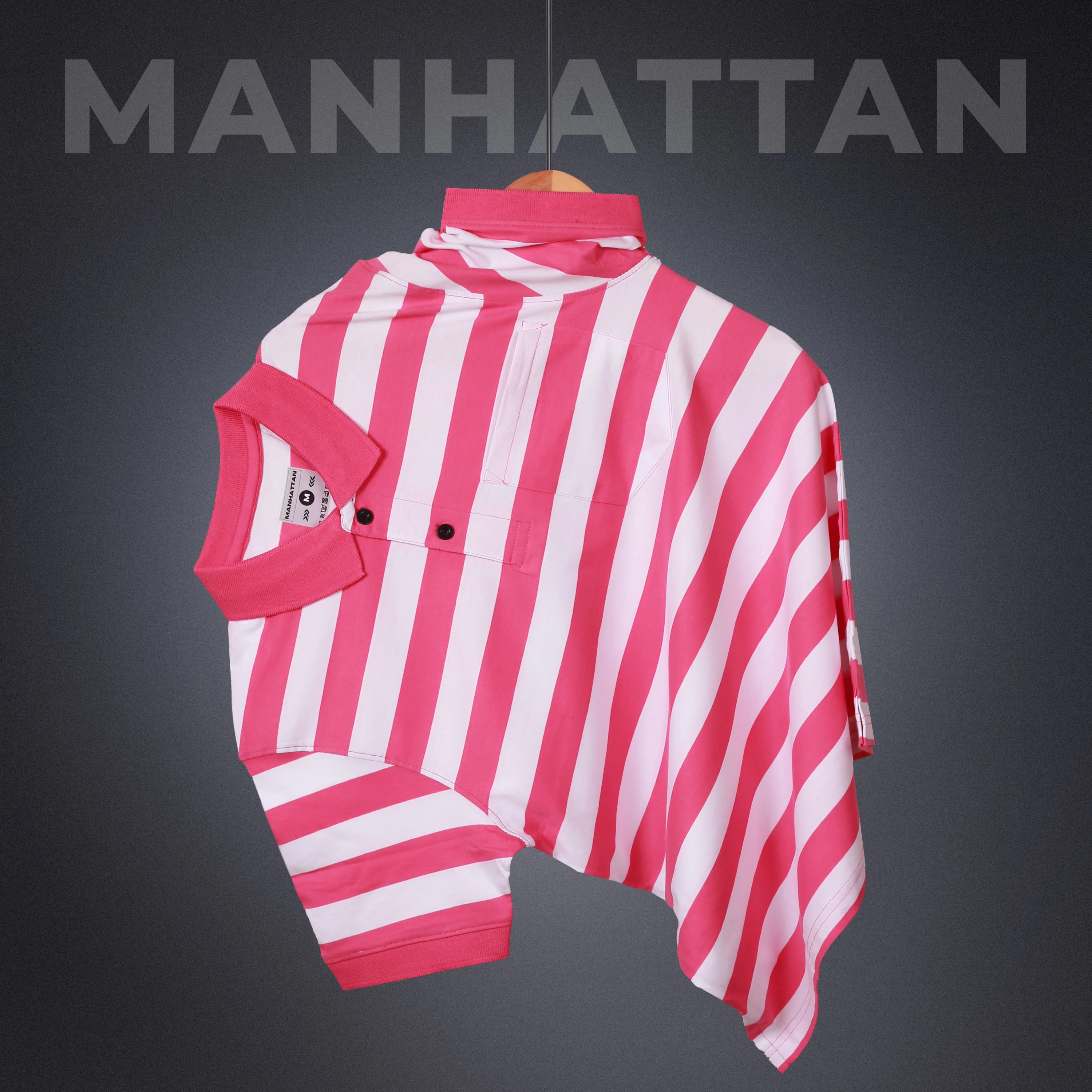 Premium Cotton Small Striped Polo Pocket (White/Pink Stripes) - Image 7