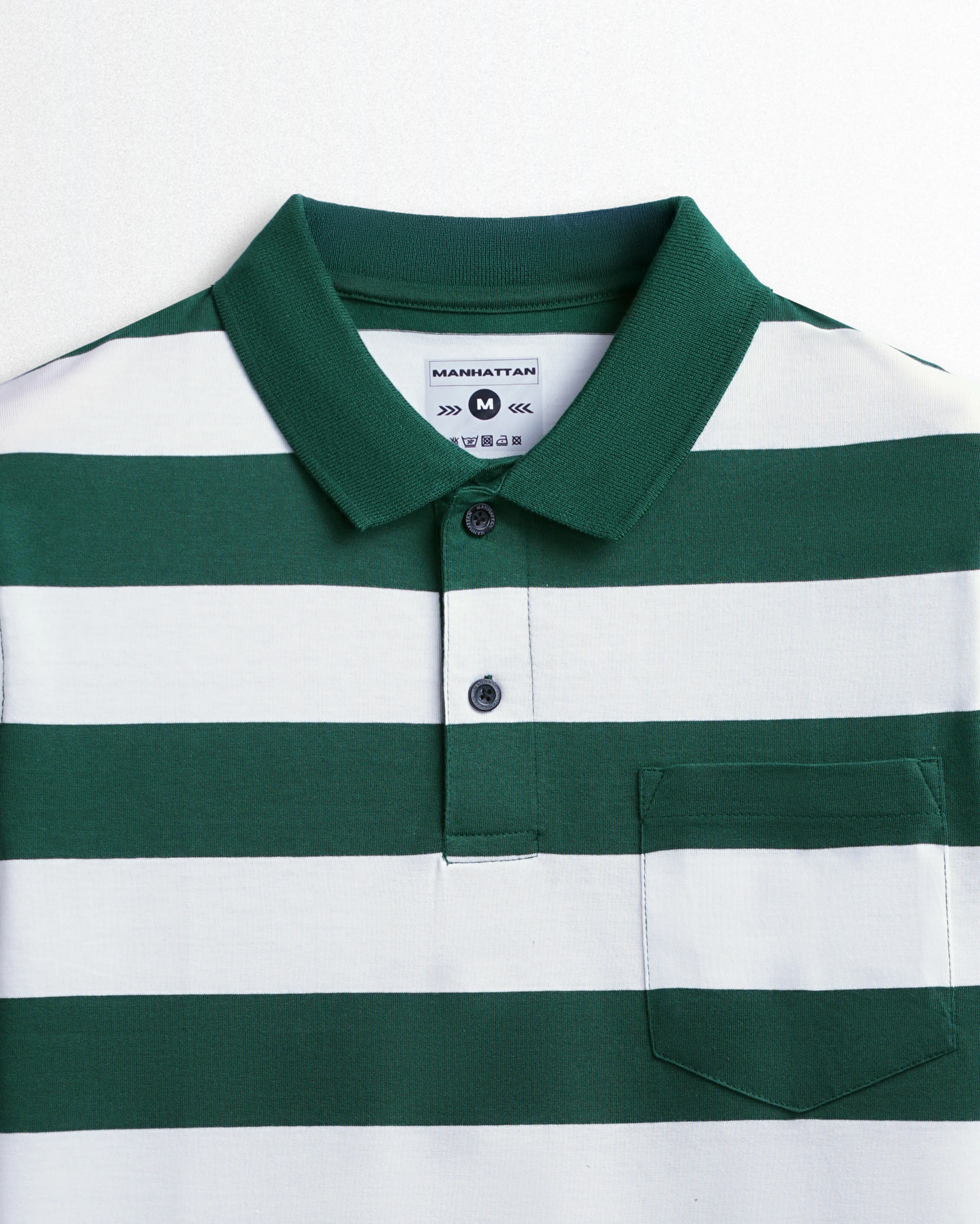 Premium Cotton Striped Polo Pocket (Green/White Stripes) - Image 2