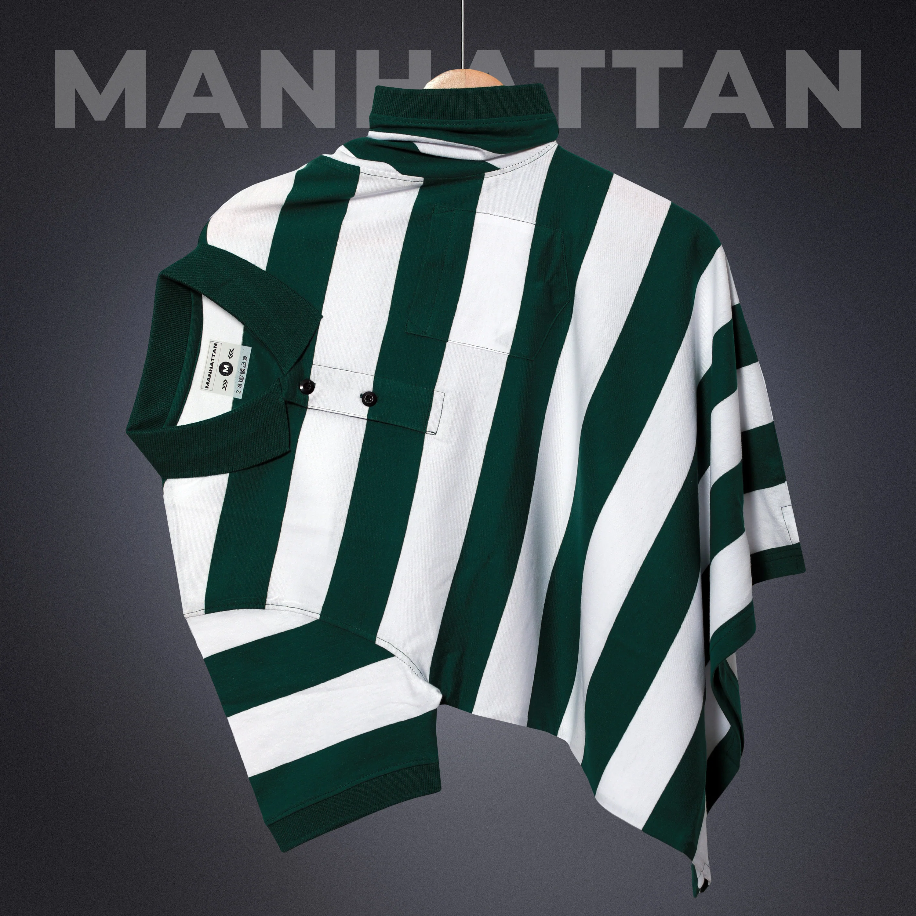 Premium Cotton Striped Polo Pocket (Green/White Stripes) - Image 3