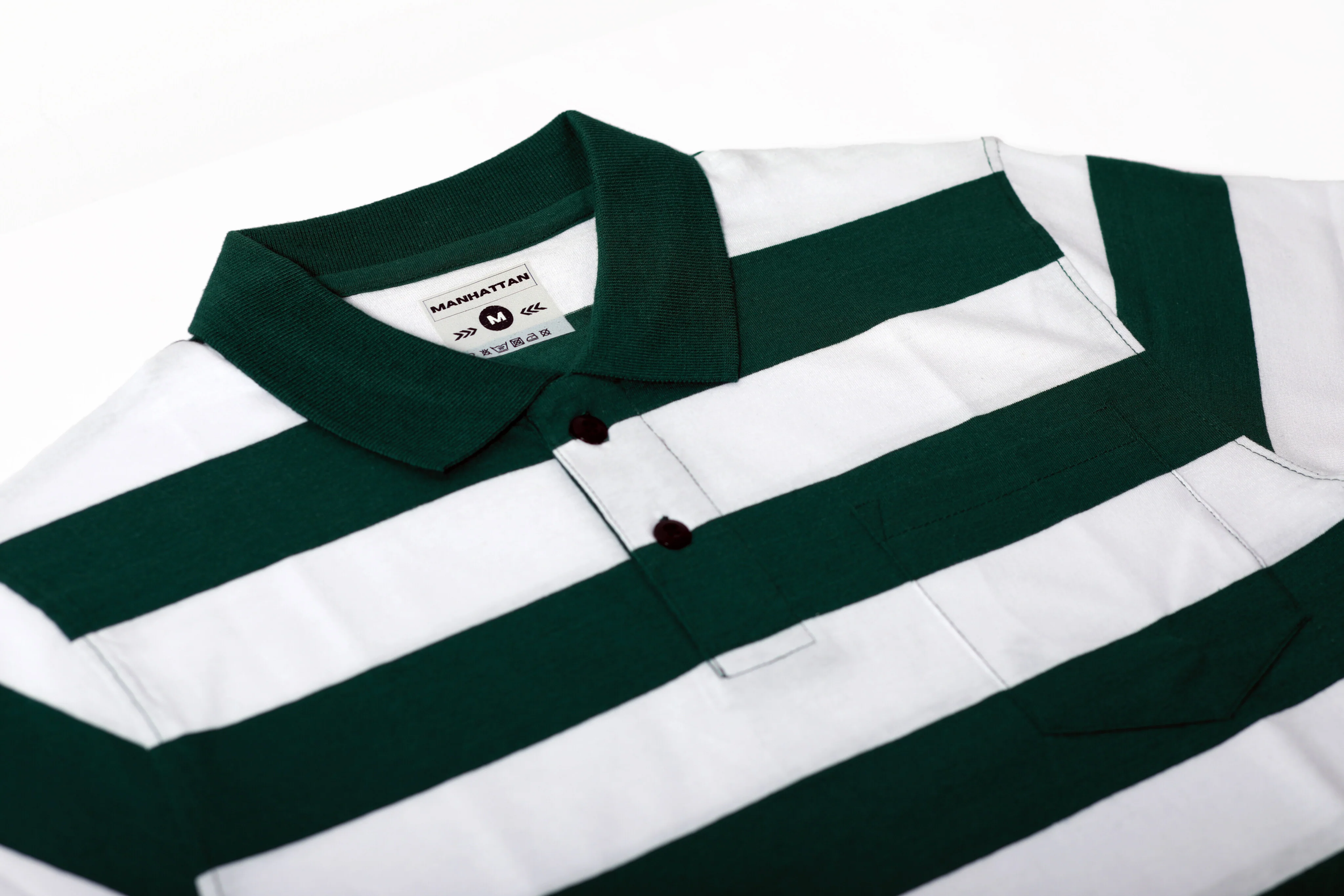 Premium Cotton Striped Polo Pocket (Green/White Stripes) - Image 4