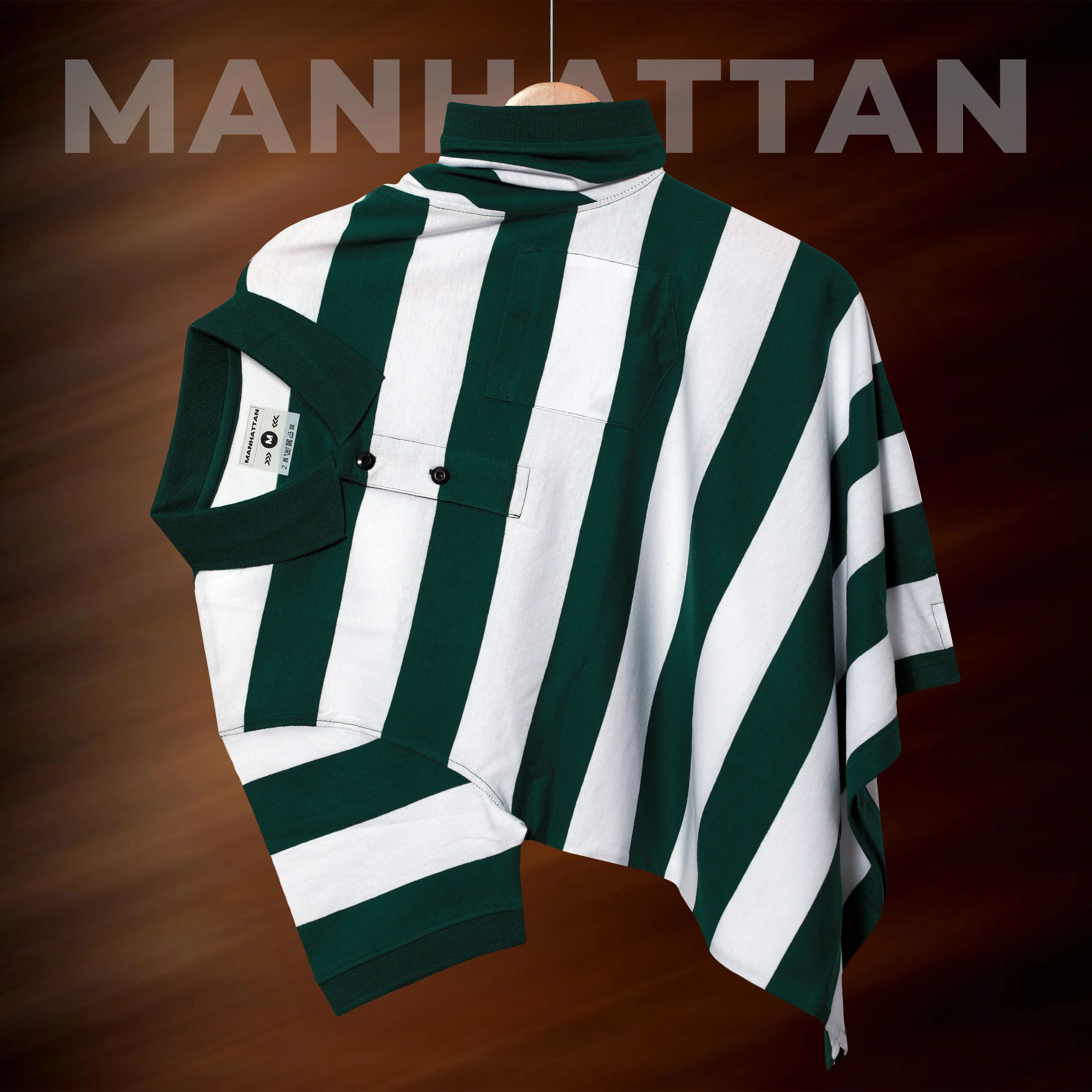 Premium Cotton Striped Polo Pocket (Green/White Stripes) - Image 6
