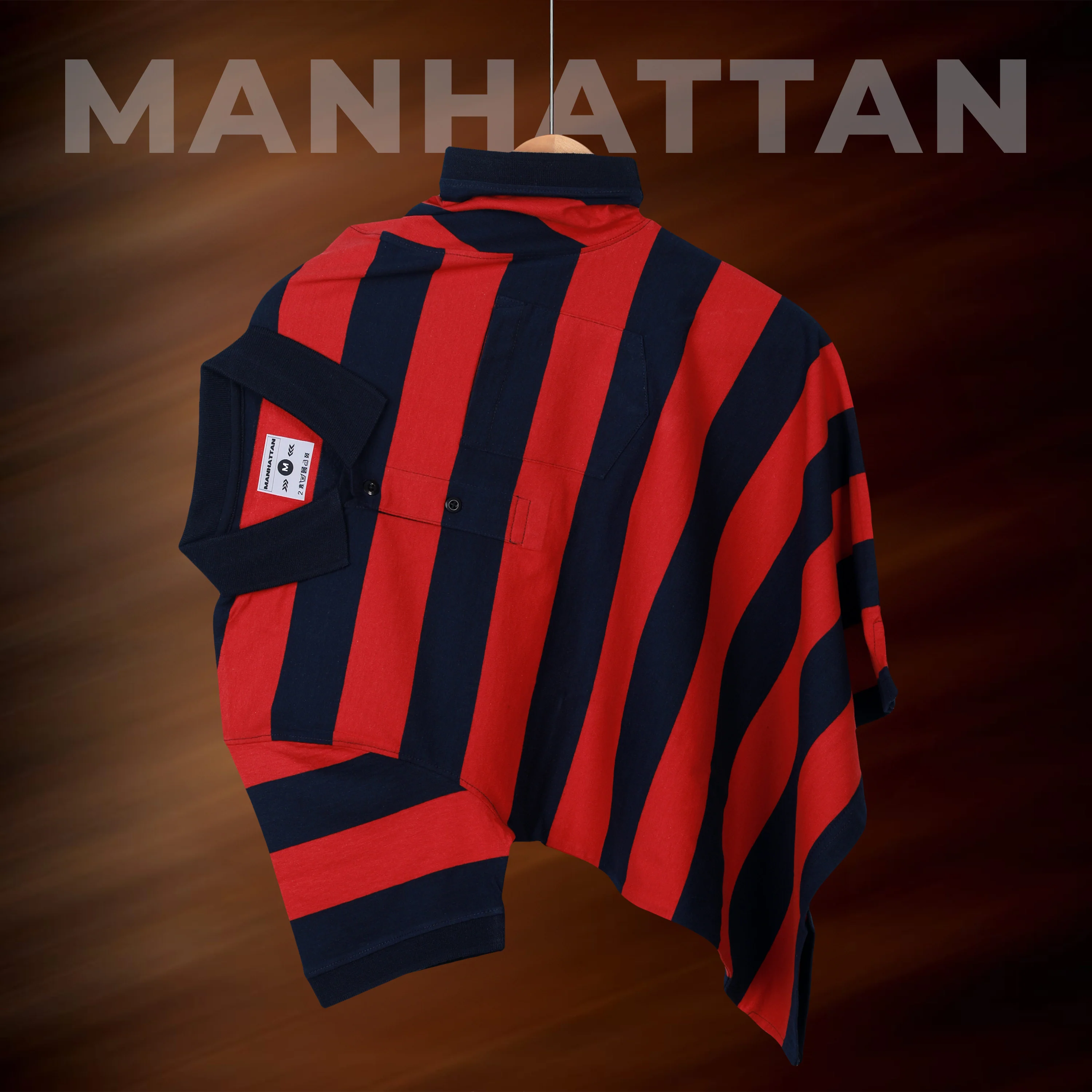 Pure Cotton Stripes Polo Pocket (Red/Navy Stripes) - Image 2
