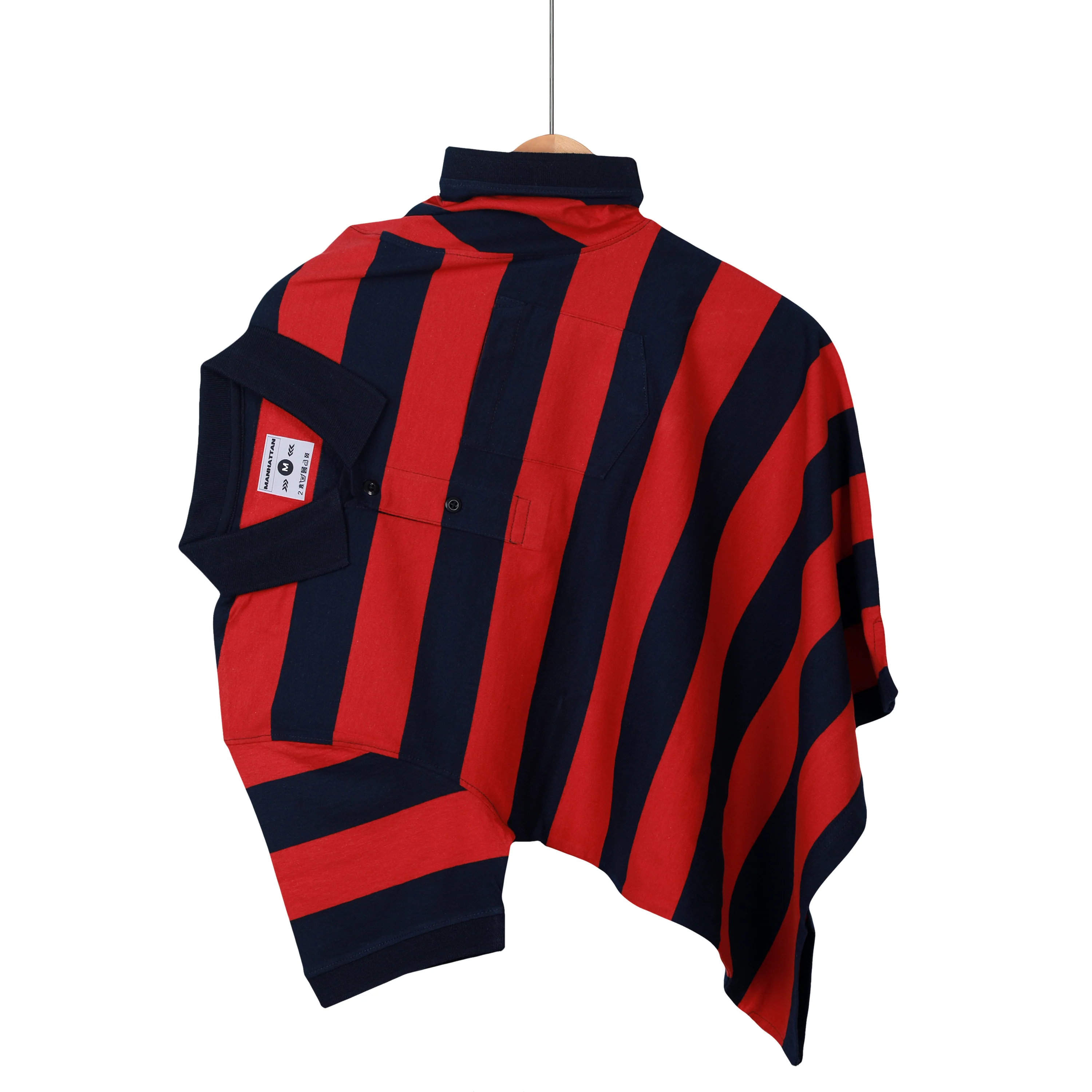 Pure Cotton Stripes Polo Pocket (Red/Navy Stripes) - Image 3