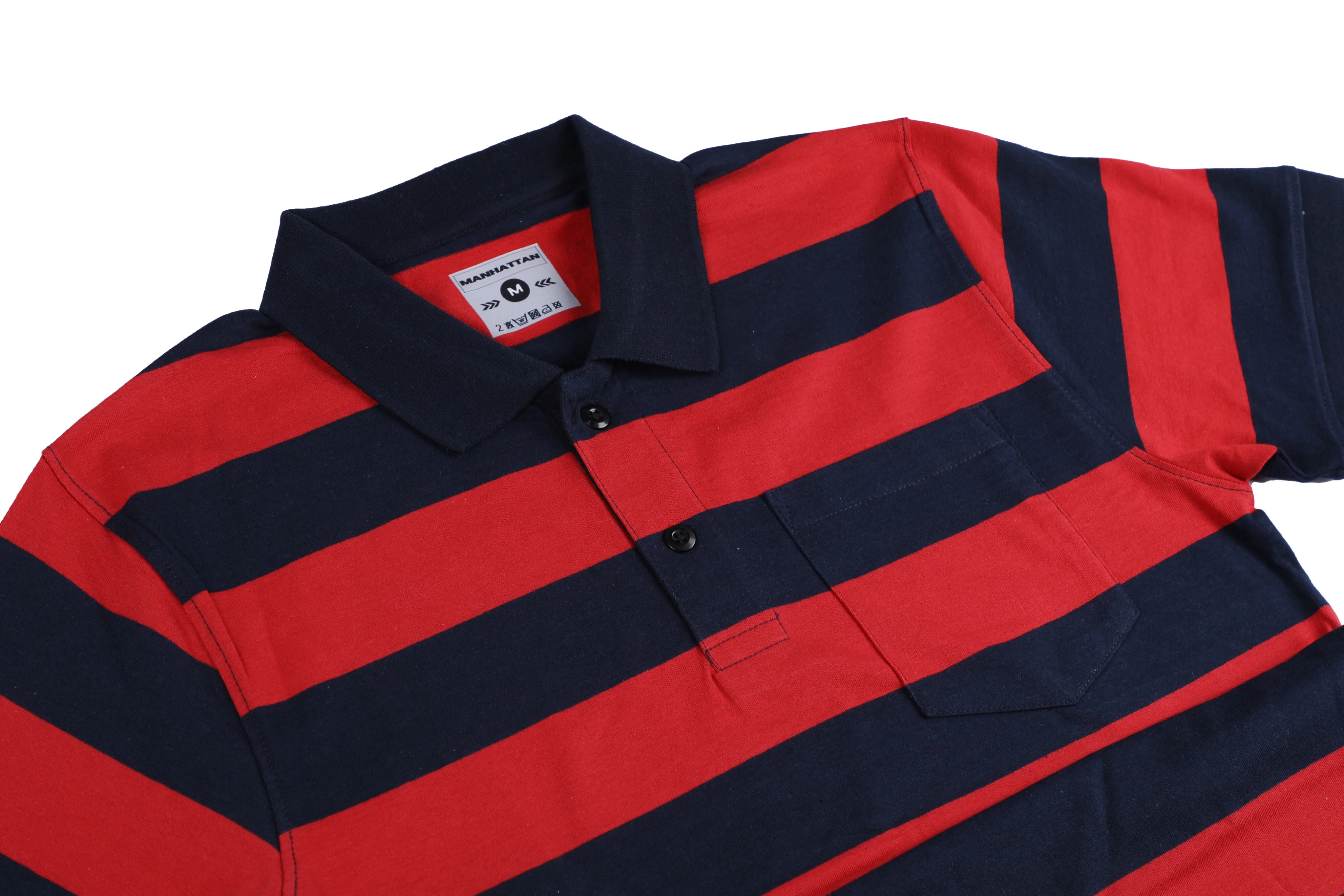 Pure Cotton Stripes Polo Pocket (Red/Navy Stripes) - Image 4