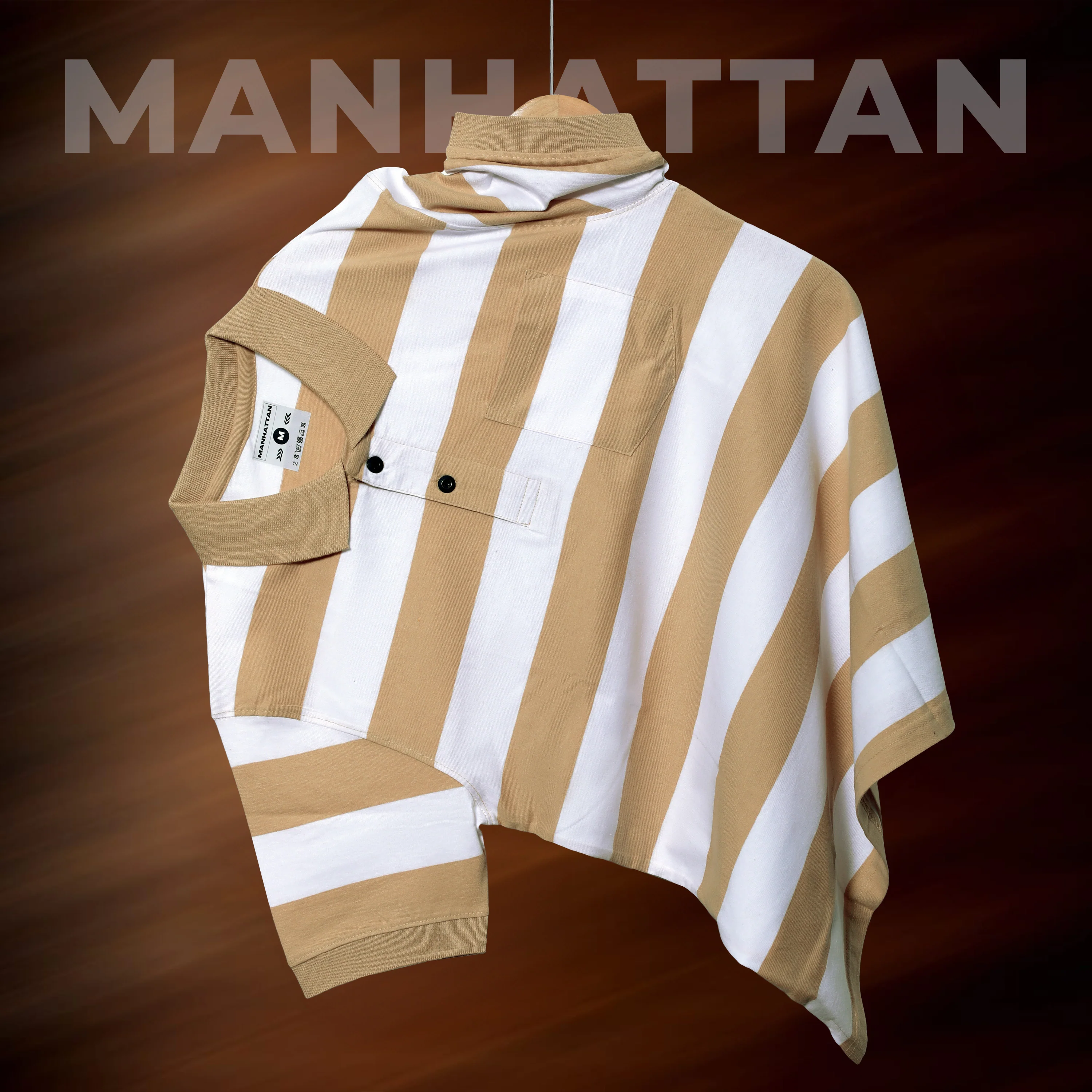Premium Cotton Striped Polo Pocket (White/Beach Stripes) - Image 5