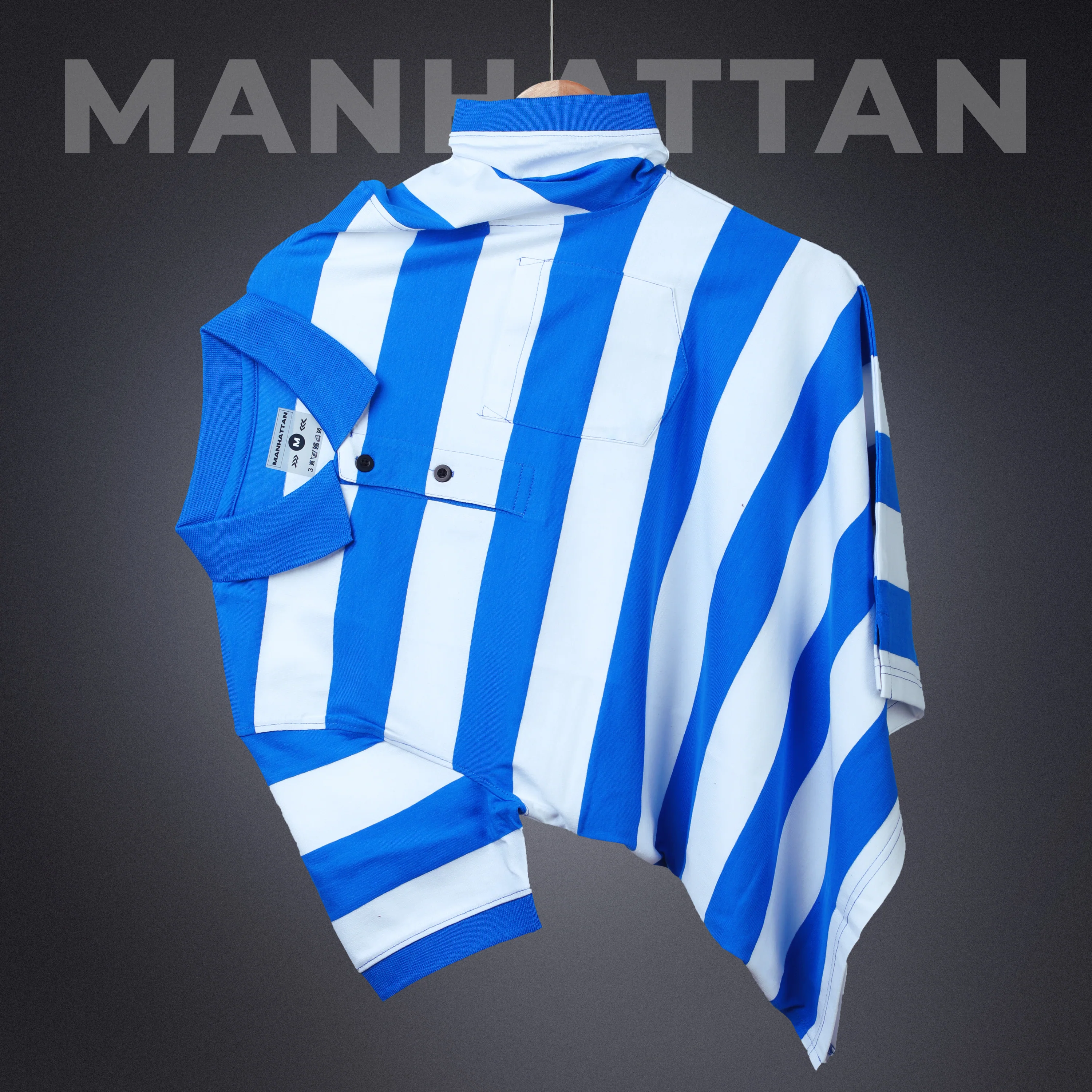 Premium Cotton Striped Polo Pocket (White/Blue Stripes) - Image 3