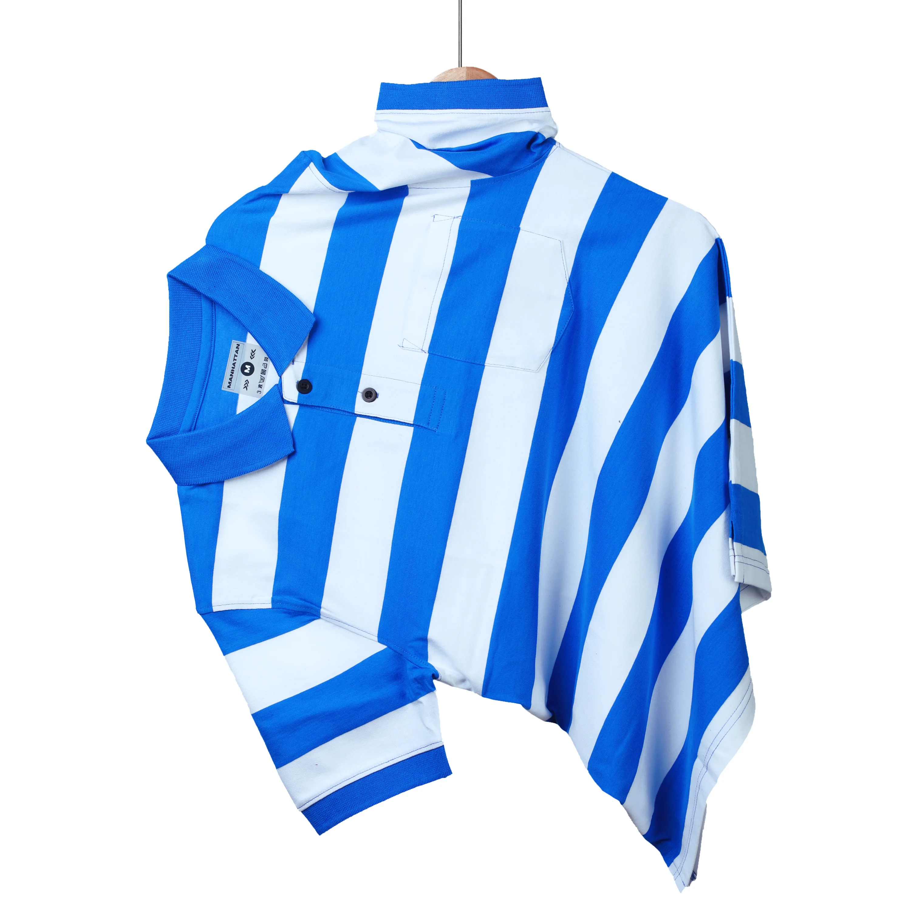 Premium Cotton Striped Polo Pocket (White/Blue Stripes) - Image 4