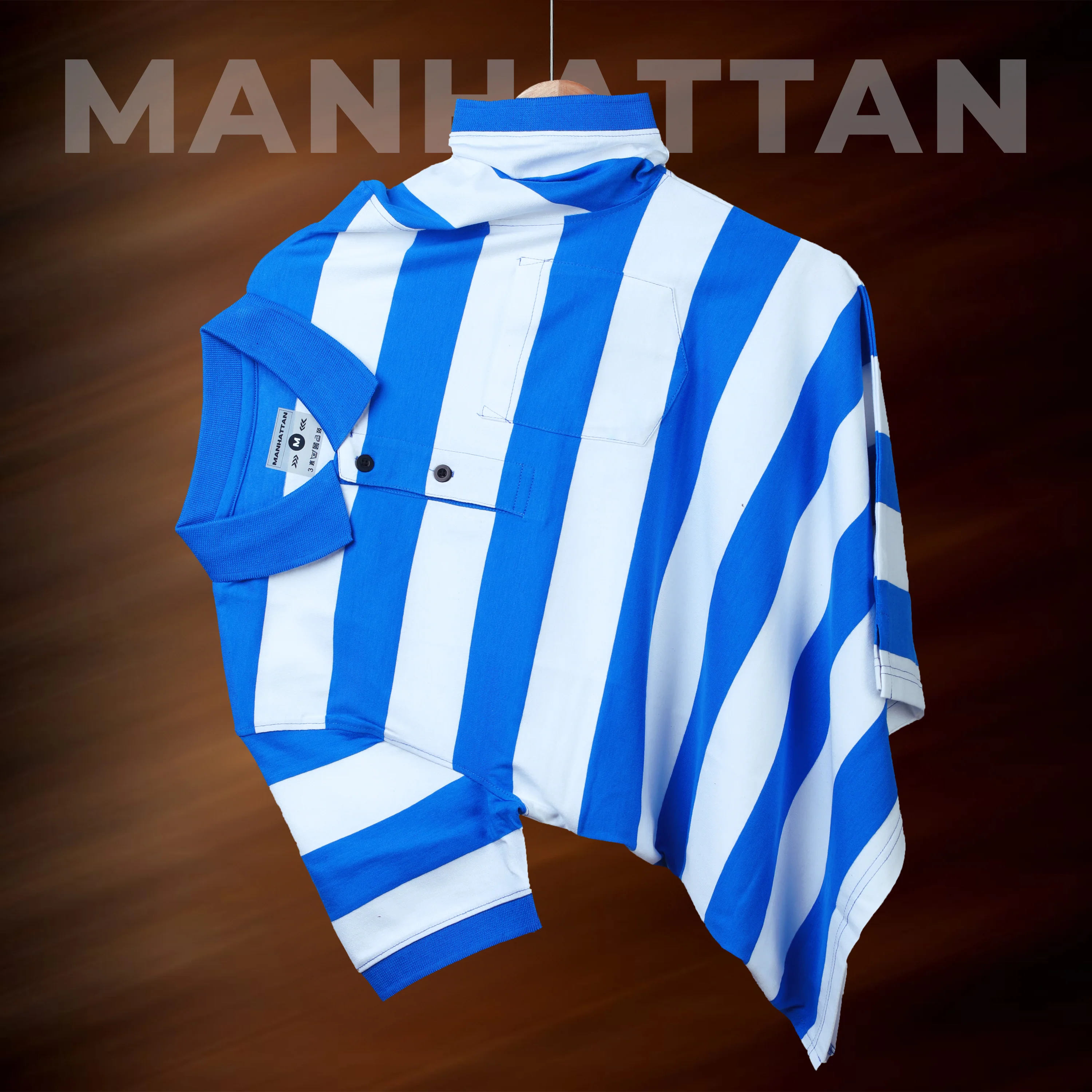 Premium Cotton Striped Polo Pocket (White/Blue Stripes) - Image 5