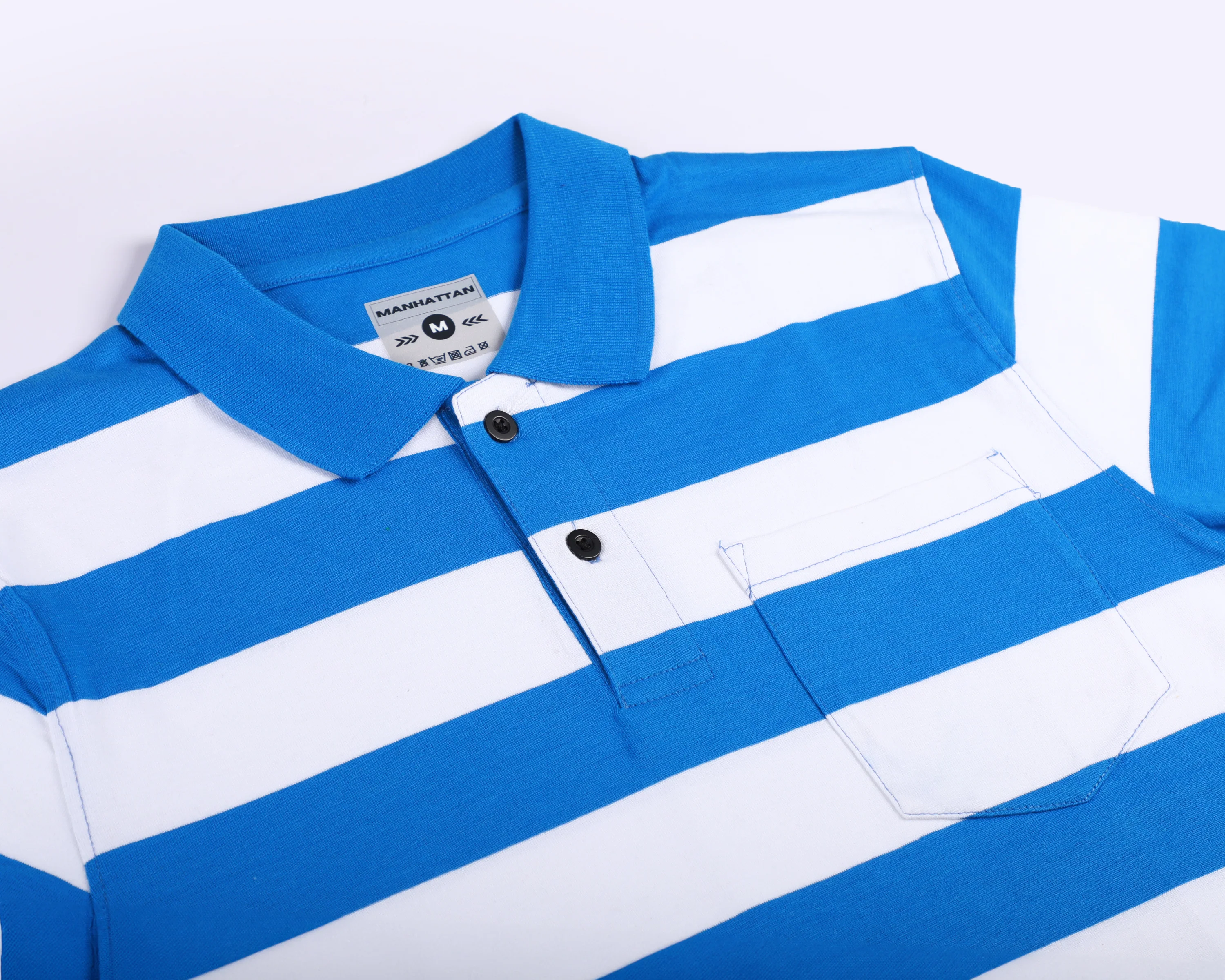 Premium Cotton Striped Polo Pocket (White/Blue Stripes) - Image 6