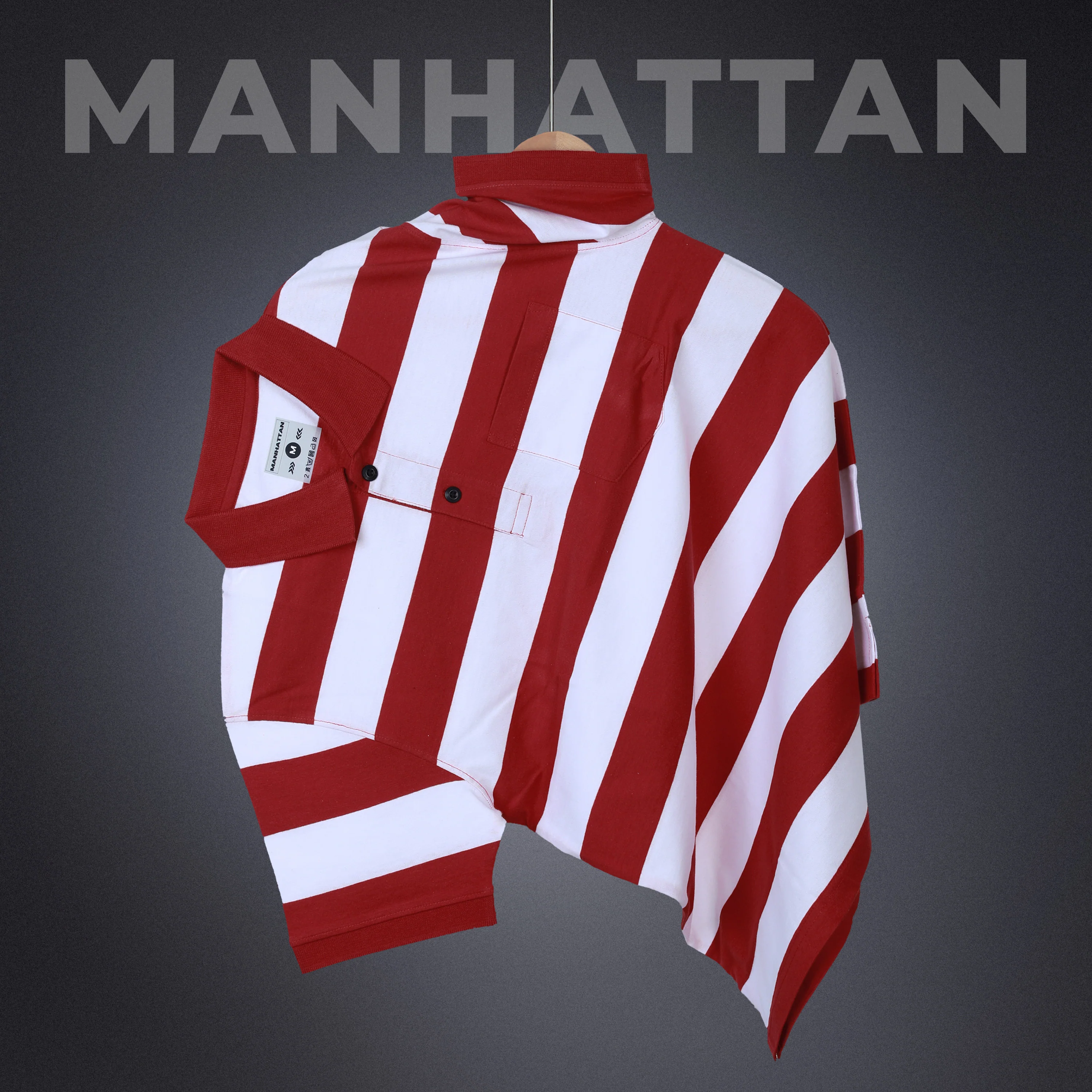 Premium Cotton Striped Polo Pocket (White/Red Stripes) - Image 3