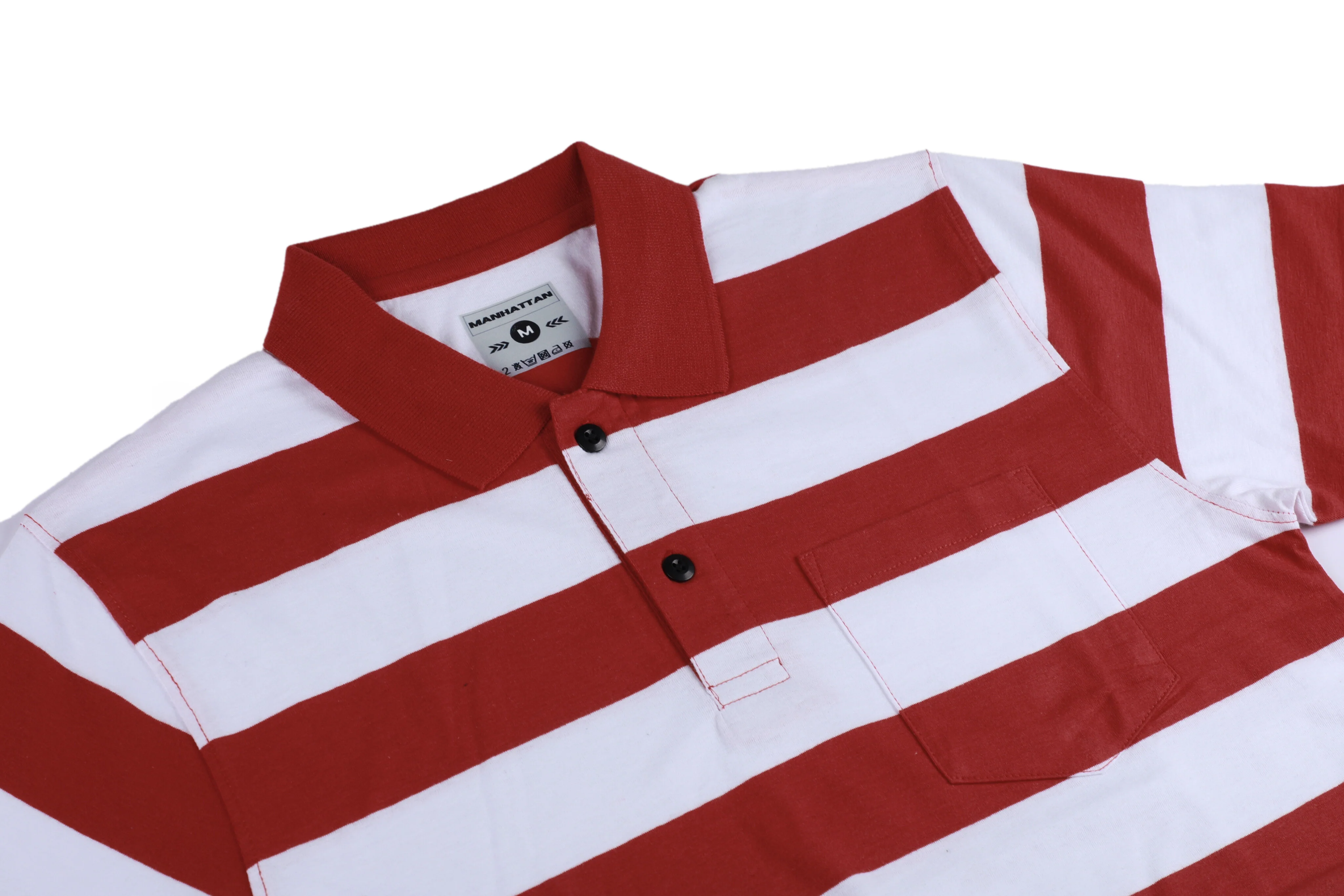 Premium Cotton Striped Polo Pocket (White/Red Stripes) - Image 5