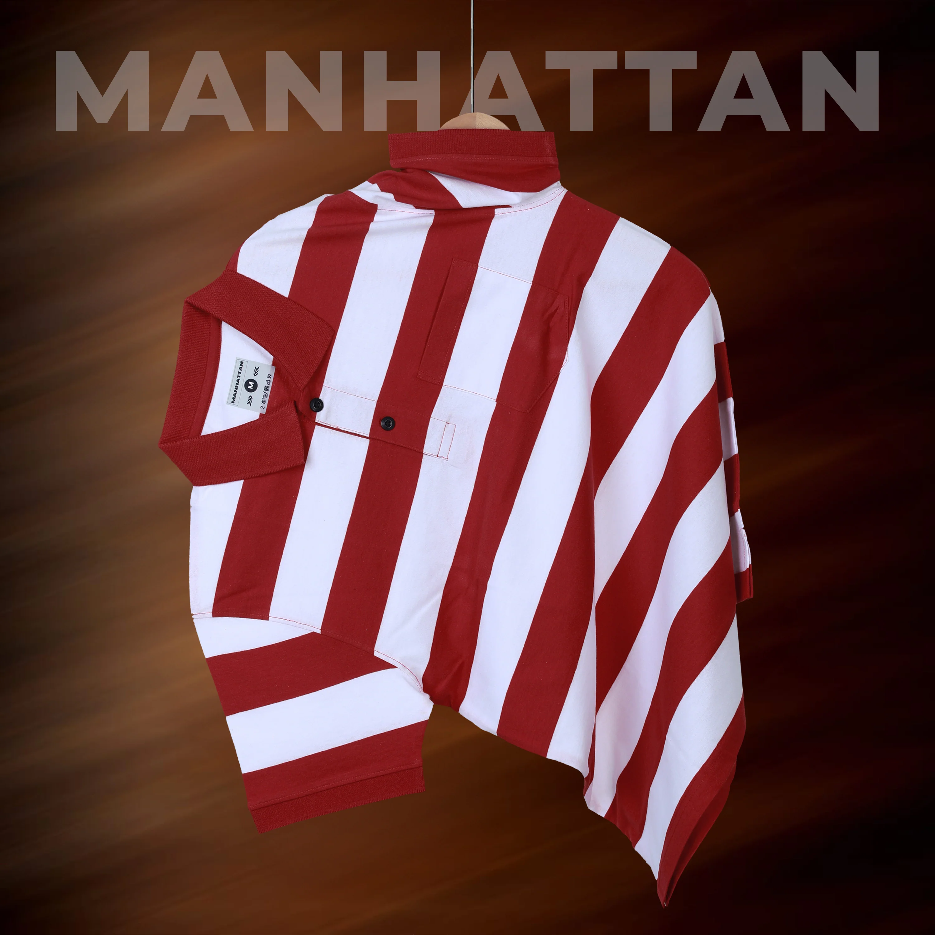 Premium Cotton Striped Polo Pocket (White/Red Stripes) - Image 6