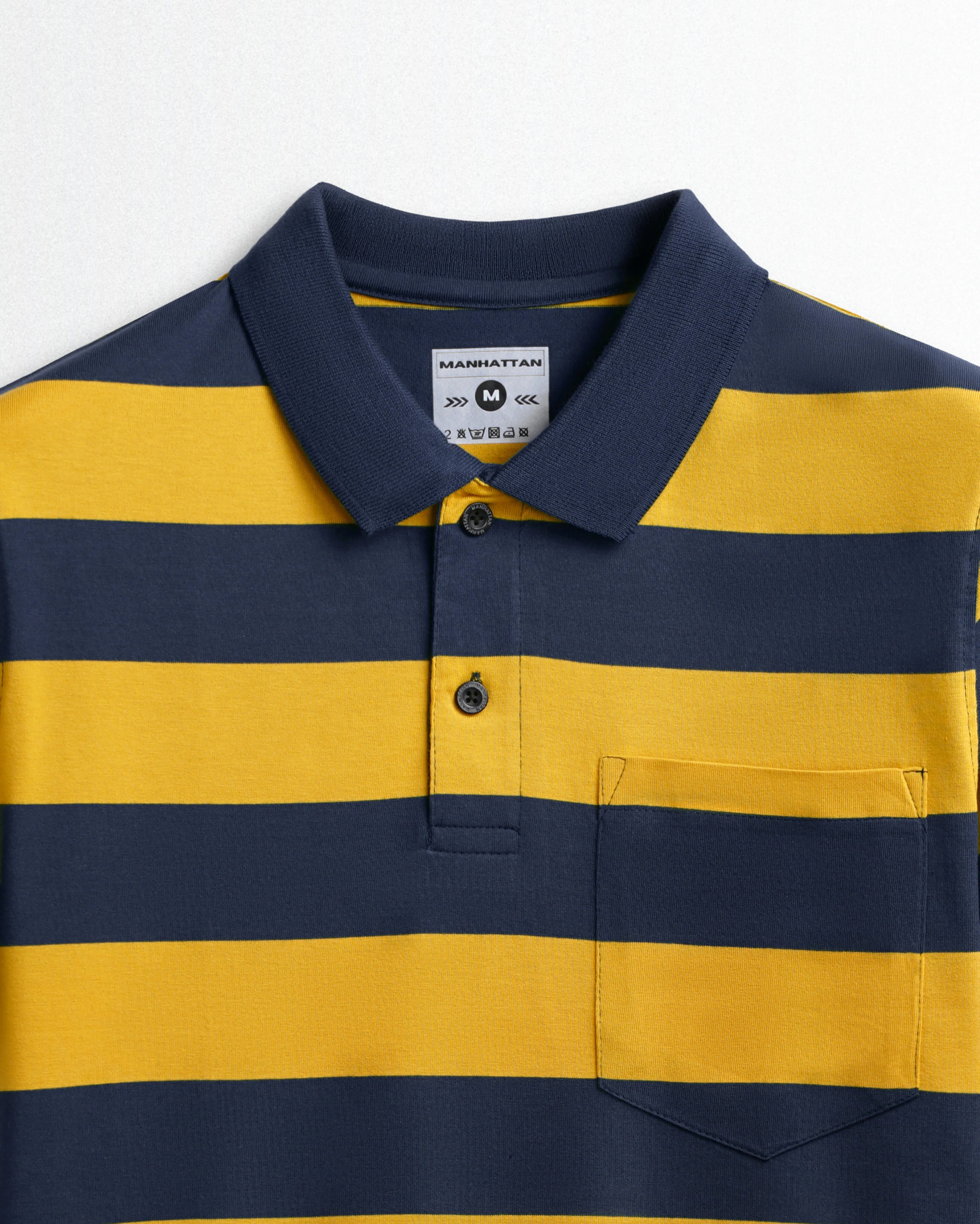 Premium Cotton Striped Polo Pocket (Yellow/Navy Stripes) - Image 2