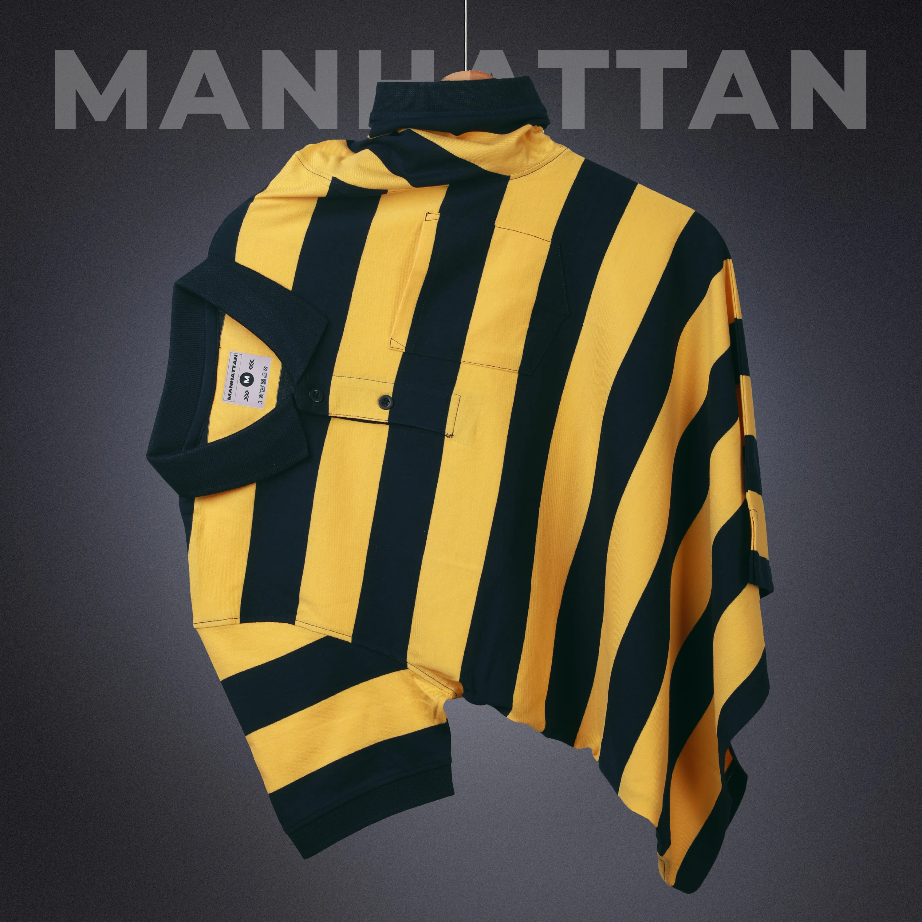 Premium Cotton Striped Polo Pocket (Yellow/Navy Stripes) - Image 3