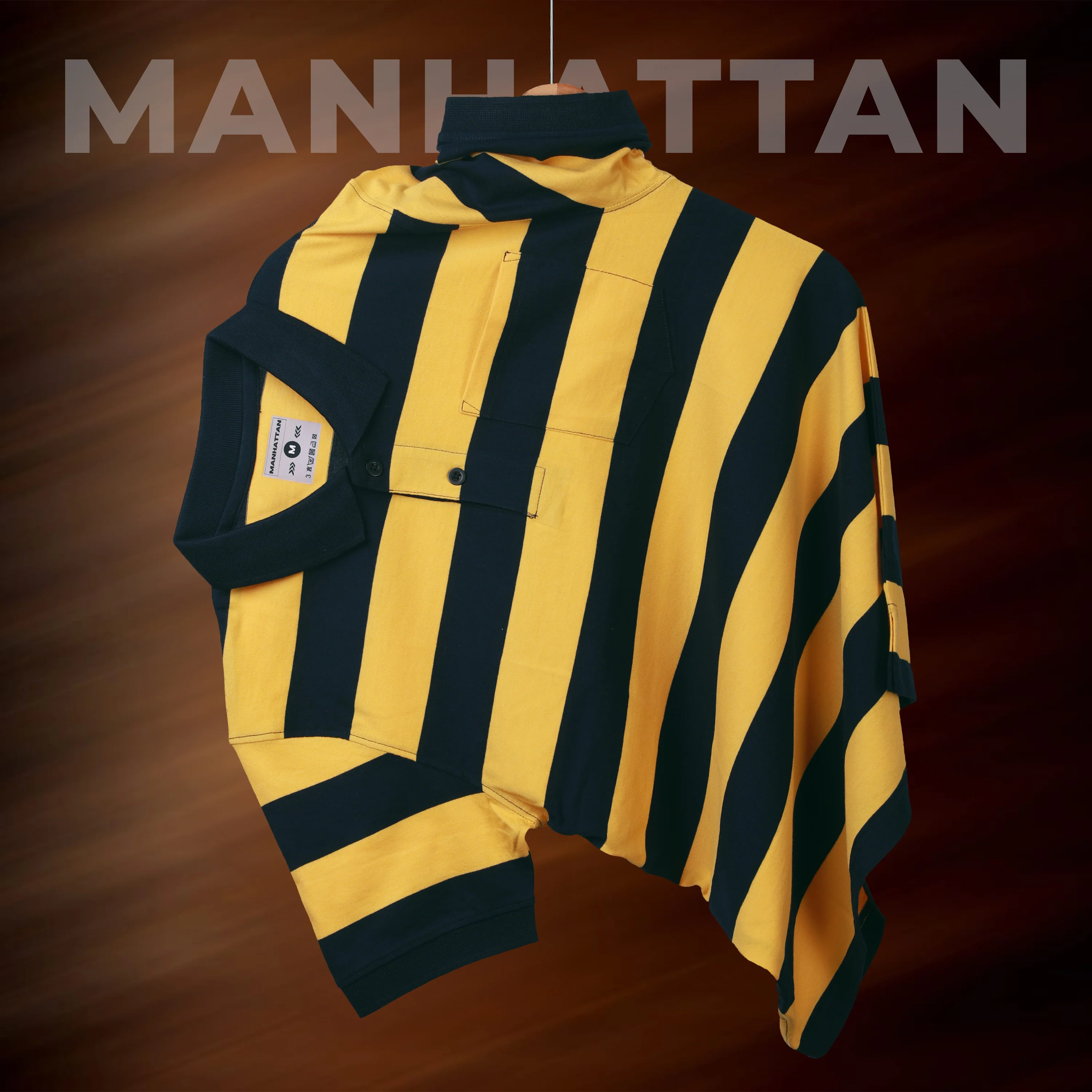 Premium Cotton Striped Polo Pocket (Yellow/Navy Stripes) - Image 4