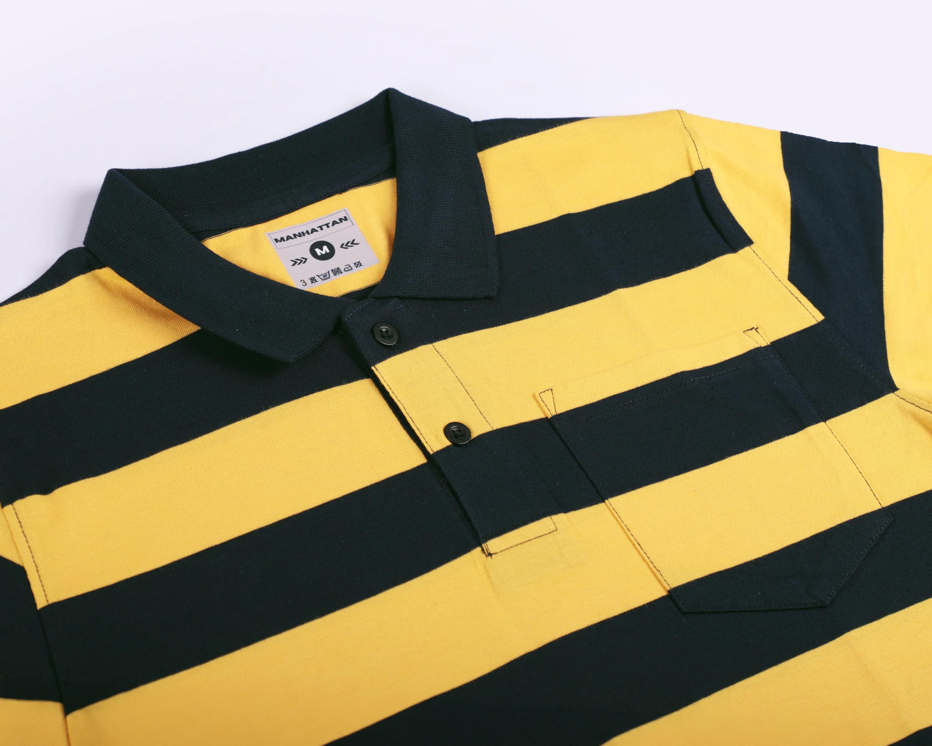 Premium Cotton Striped Polo Pocket (Yellow/Navy Stripes) - Image 5