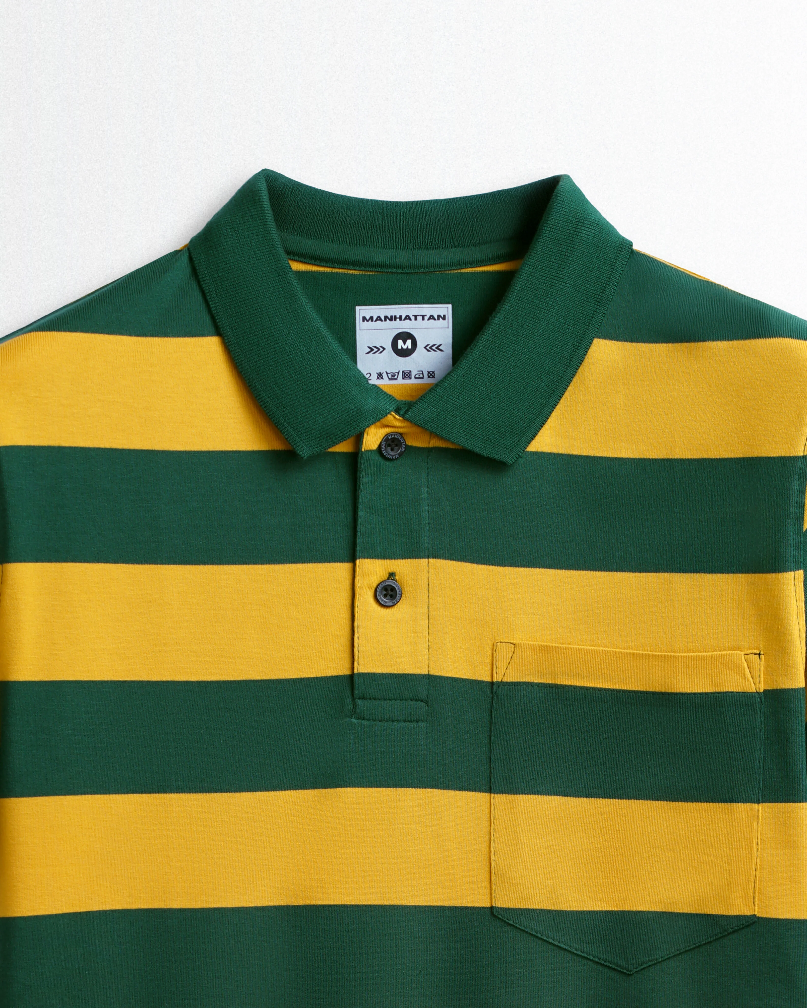 Premium Cotton Striped Polo Pocket (Yellow/Green Stripes) - Image 2