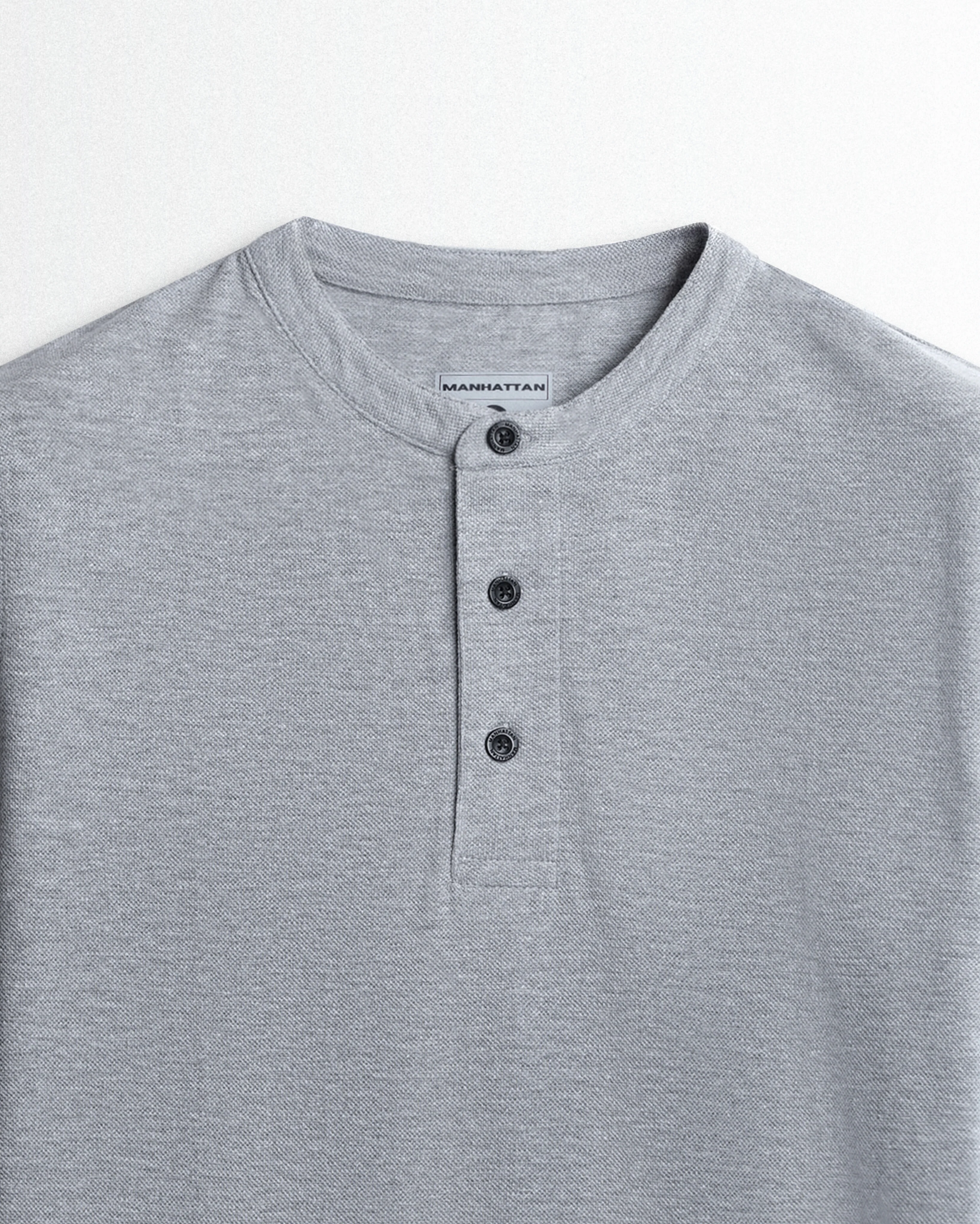 Rich in Cotton Henley Without Pocket T-shirts (Silver Grey) - Image 2