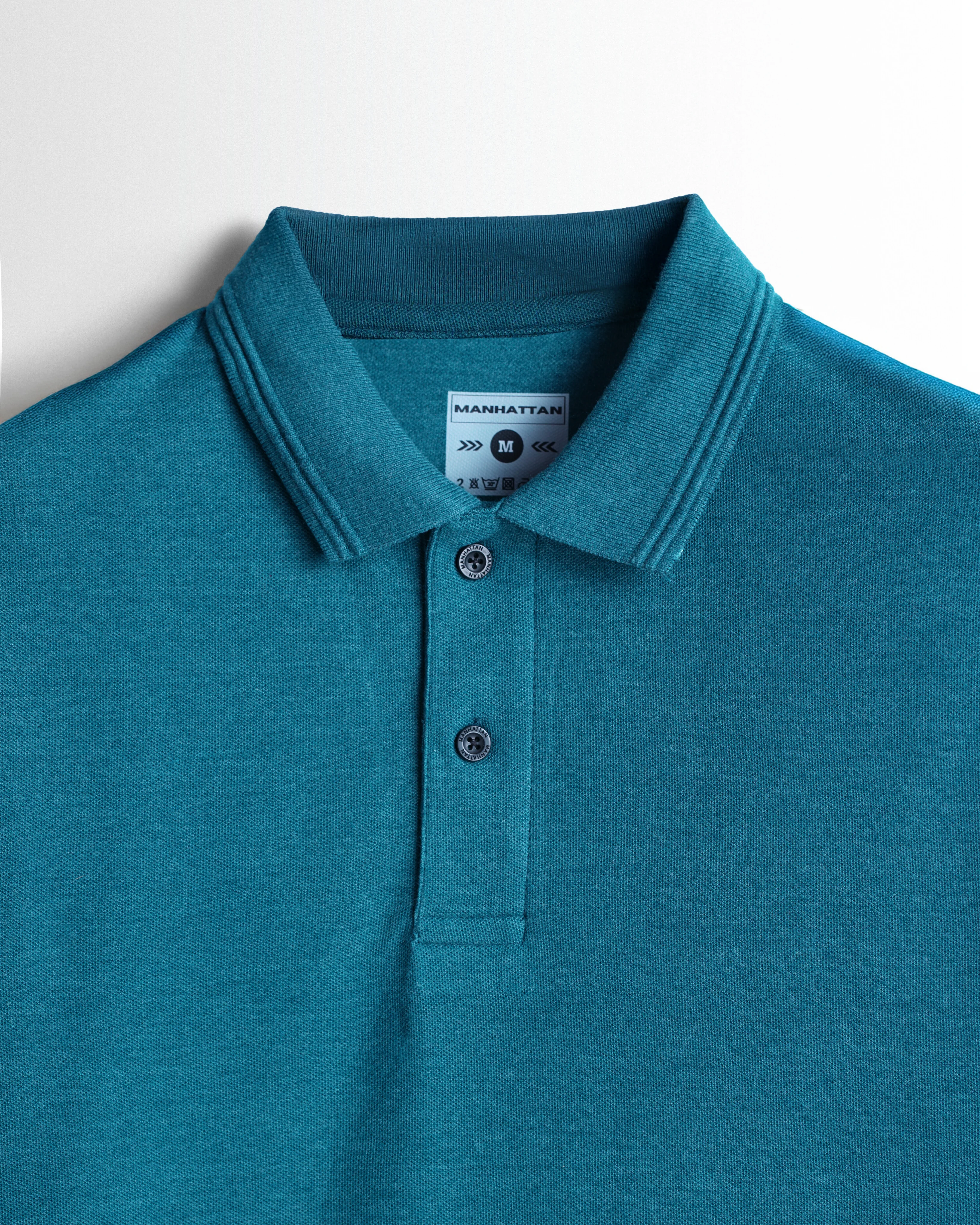 Rich in Cotton Polo Plain T Shirts (Teal Blue Melange) Without Pocket - Image 2