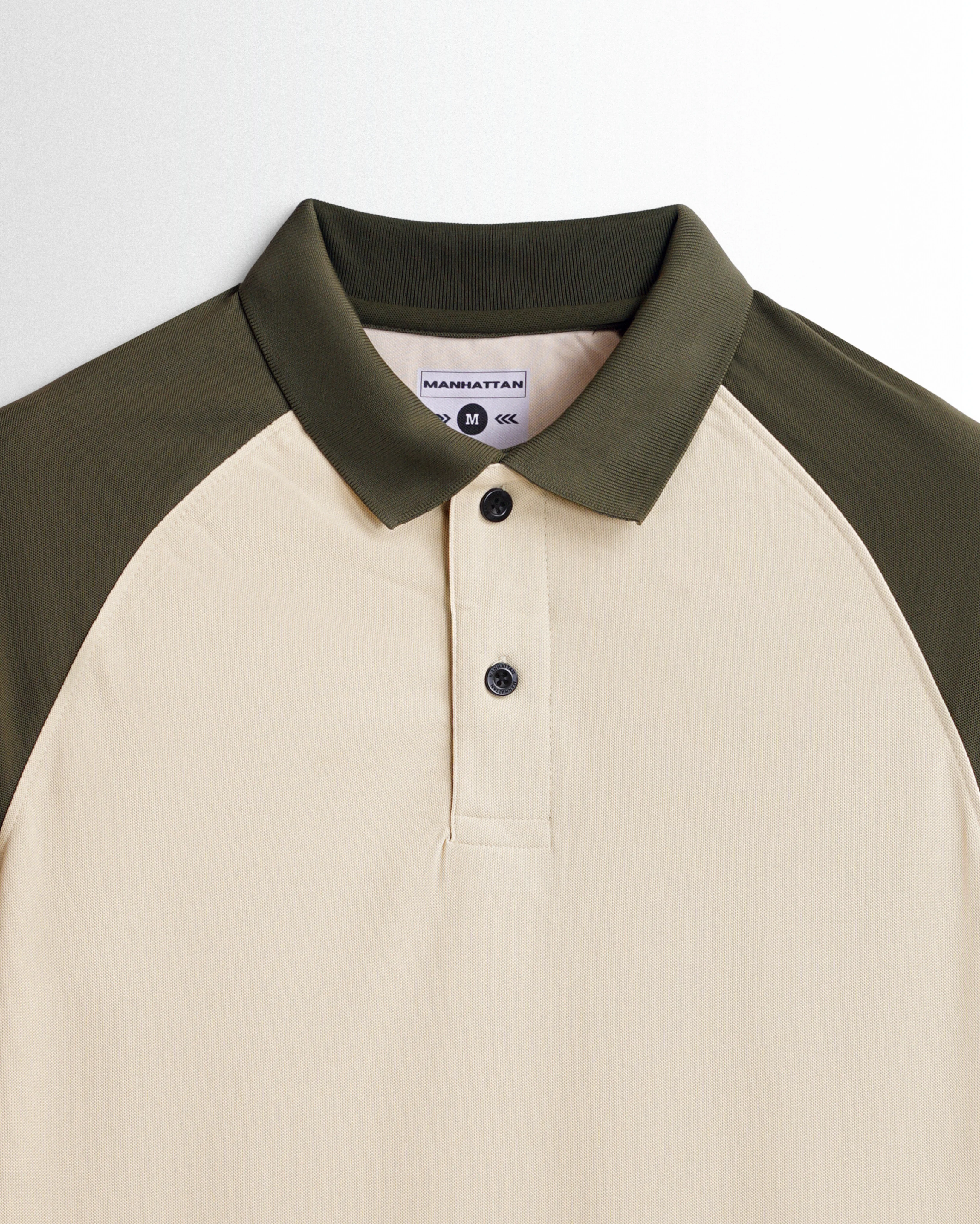 Sports Dry Fit Olive/Beige Raglan Polo T Shirts - Image 2