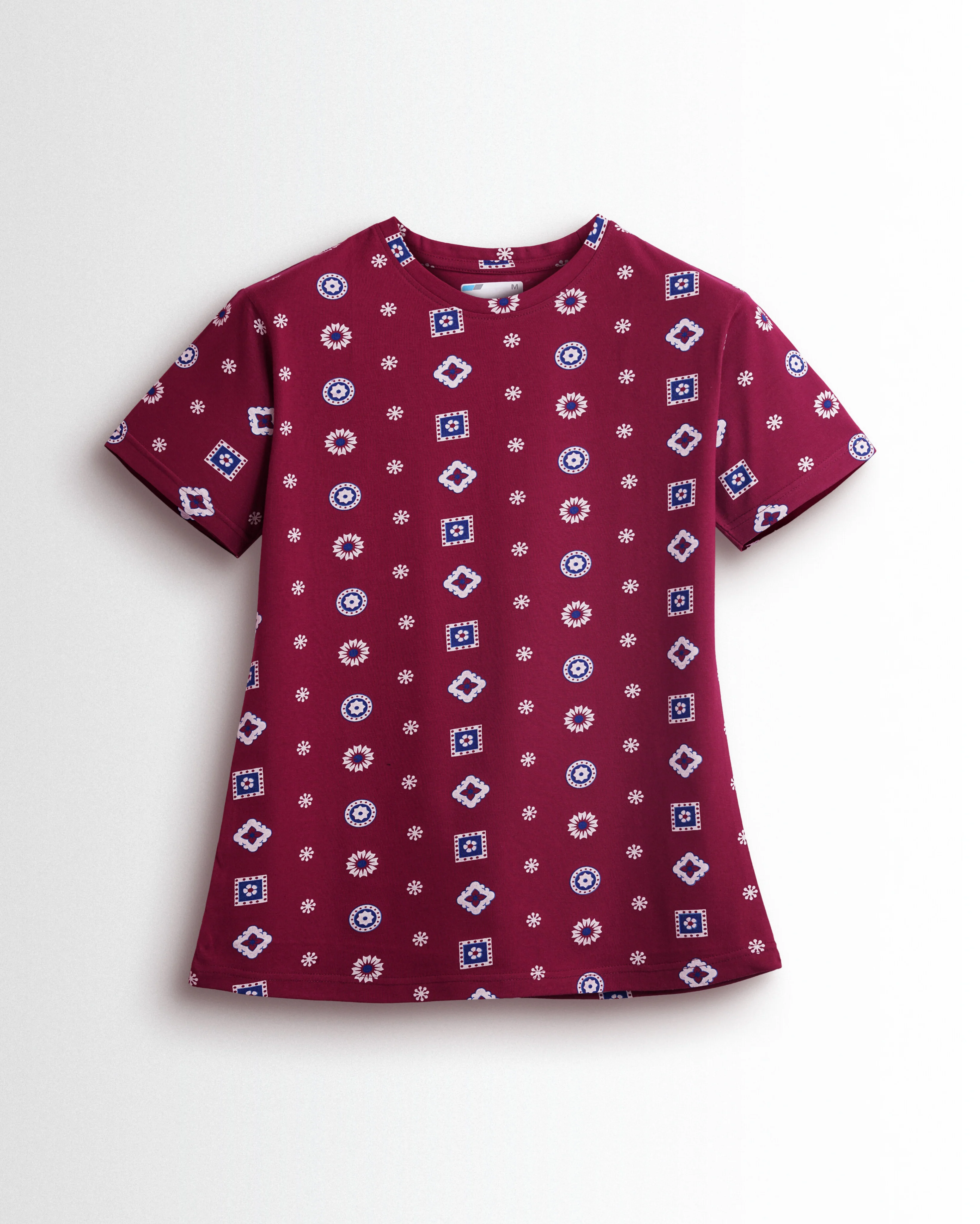 Women's Co ord set Maroon White Flower - Image 2