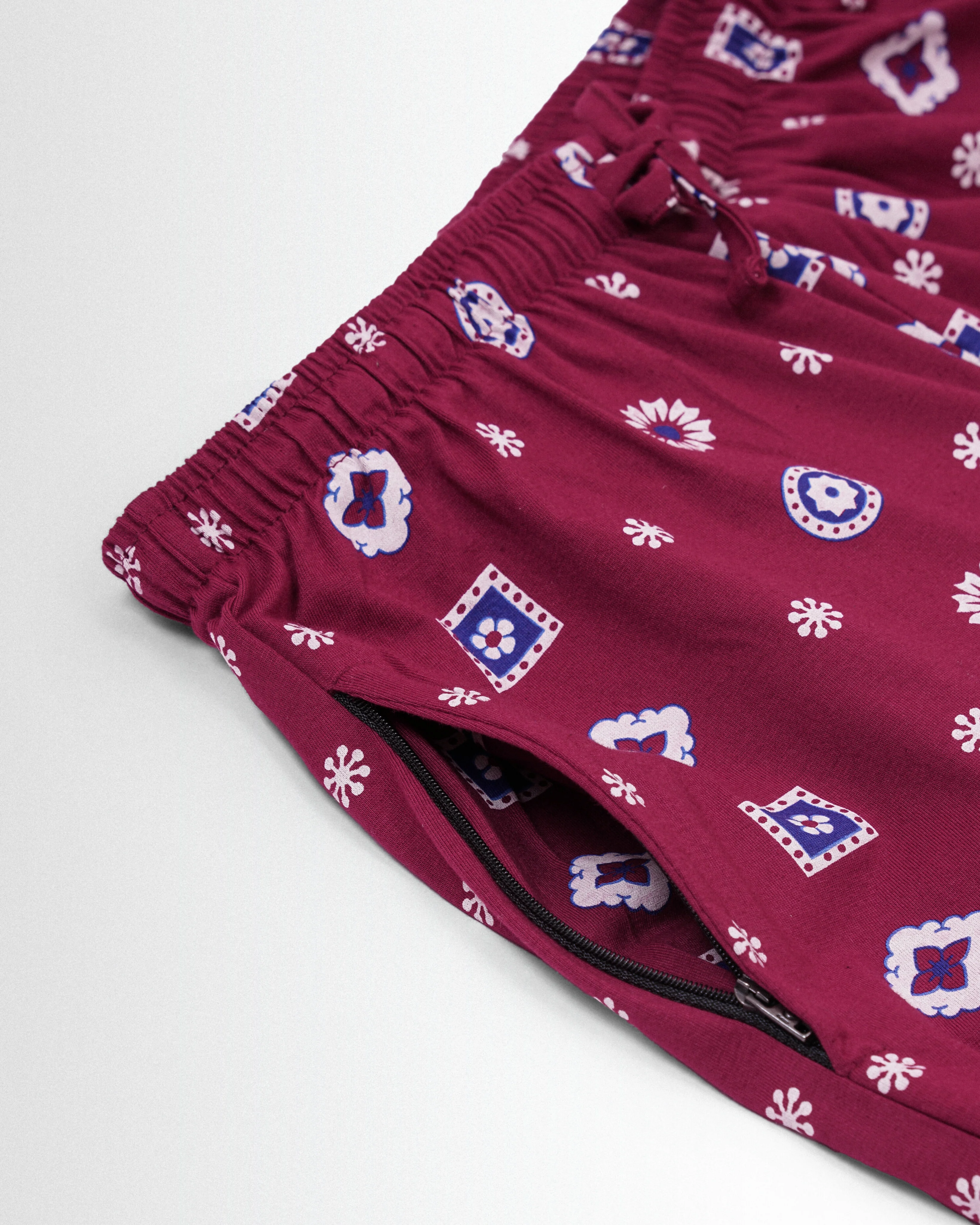Women's Co ord set Maroon White Flower - Image 4