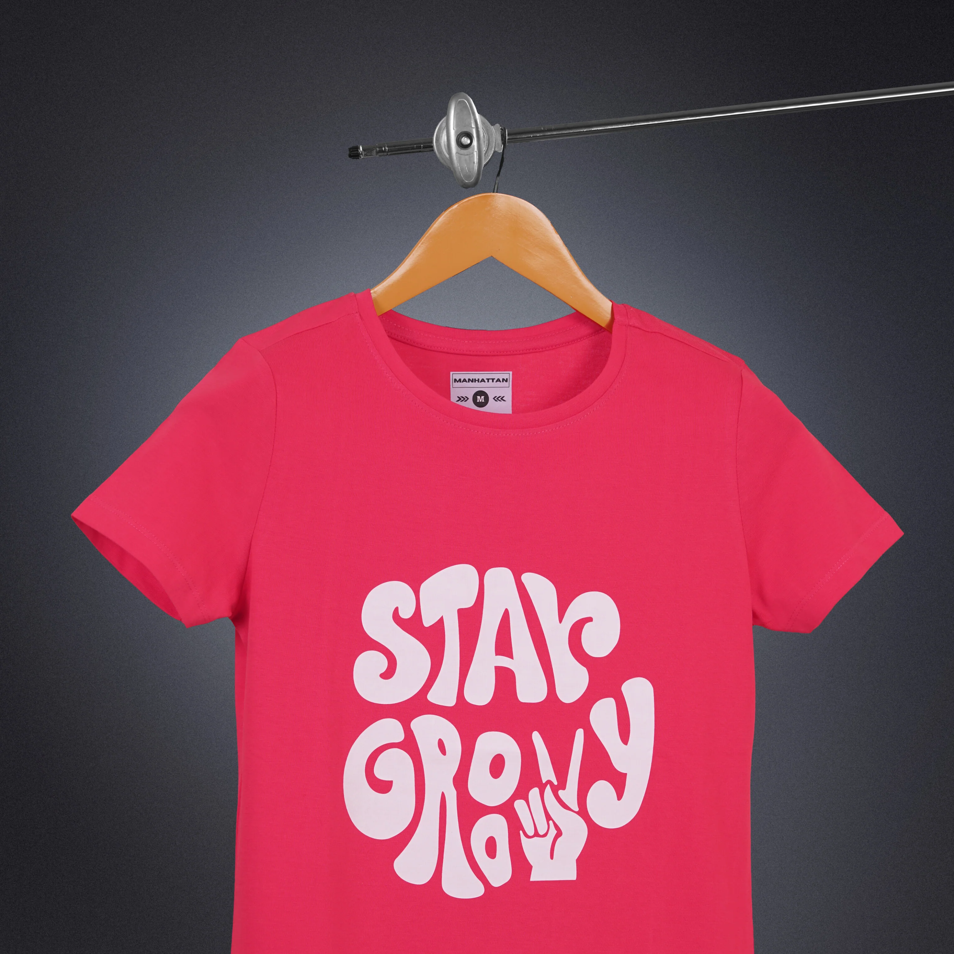 Womens Round Neck Regular Fit Dark Pink T Shirts - Image 2